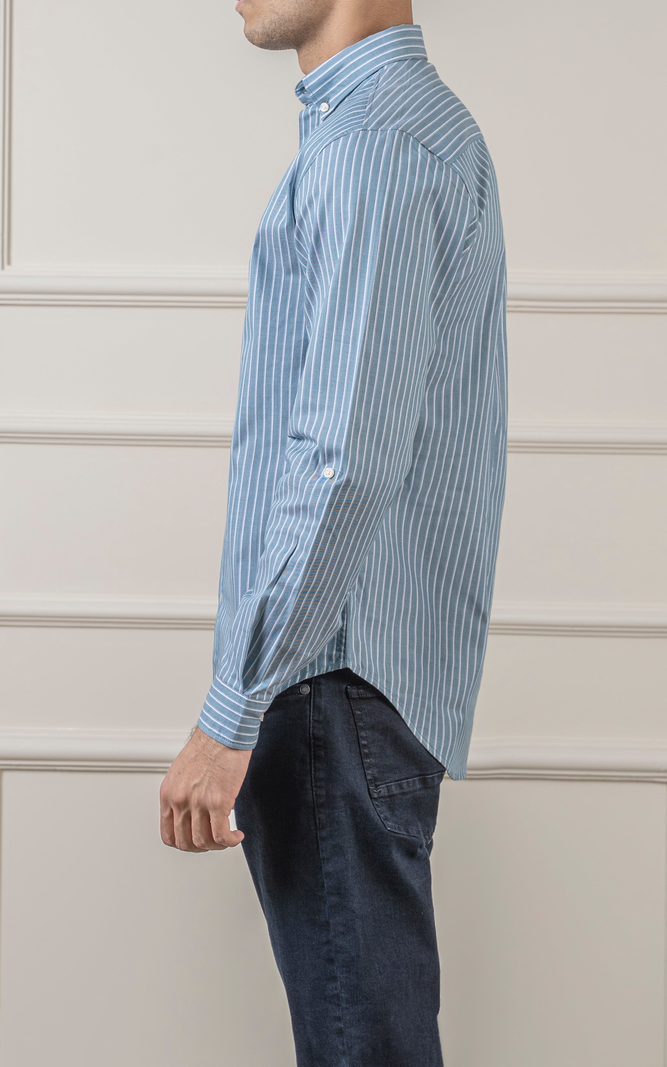 CASUAL SHIRT BUTTON DOWN COLLAR SHIRT BLUE WHITE
