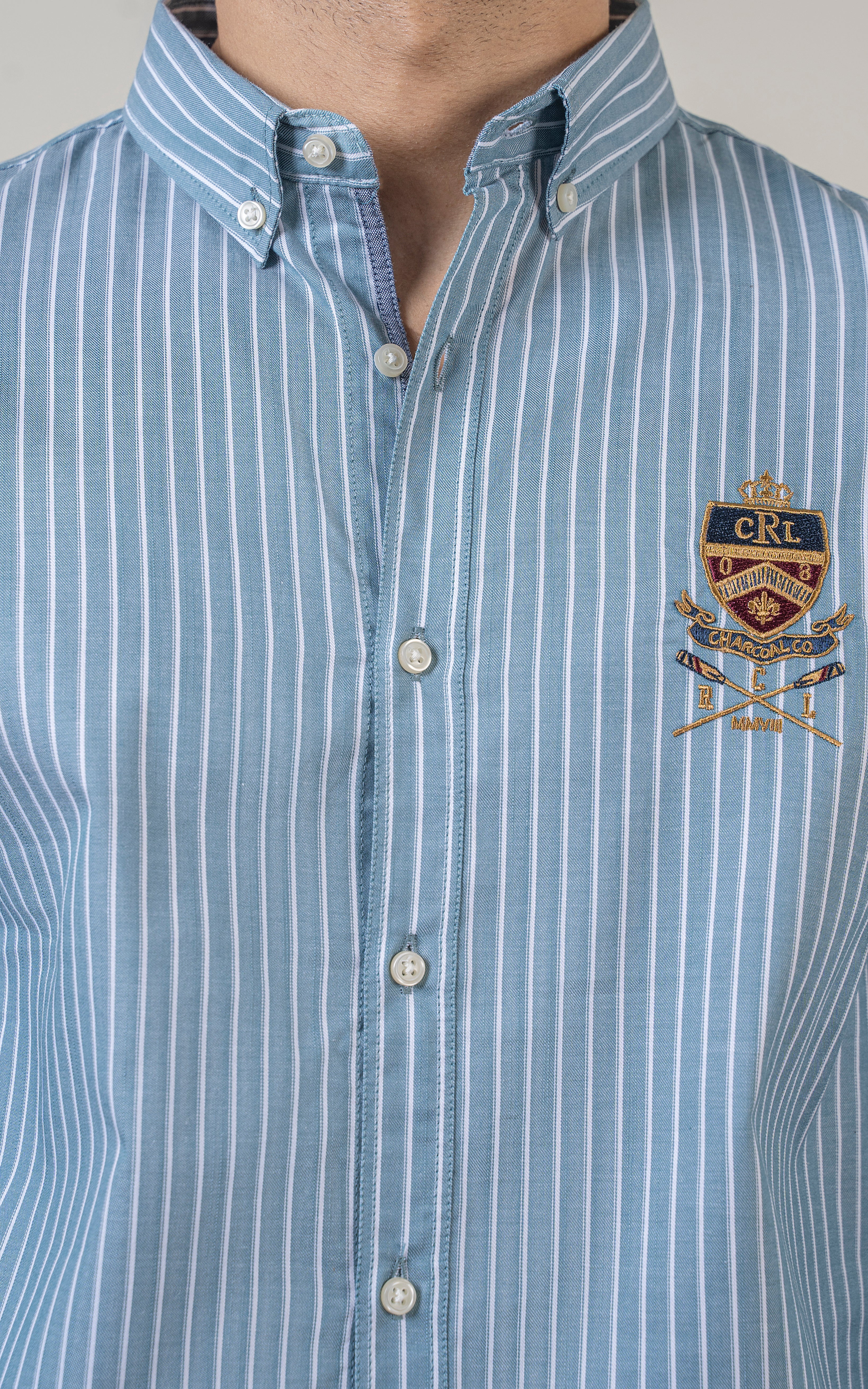 CASUAL SHIRT BUTTON DOWN COLLAR SHIRT BLUE WHITE