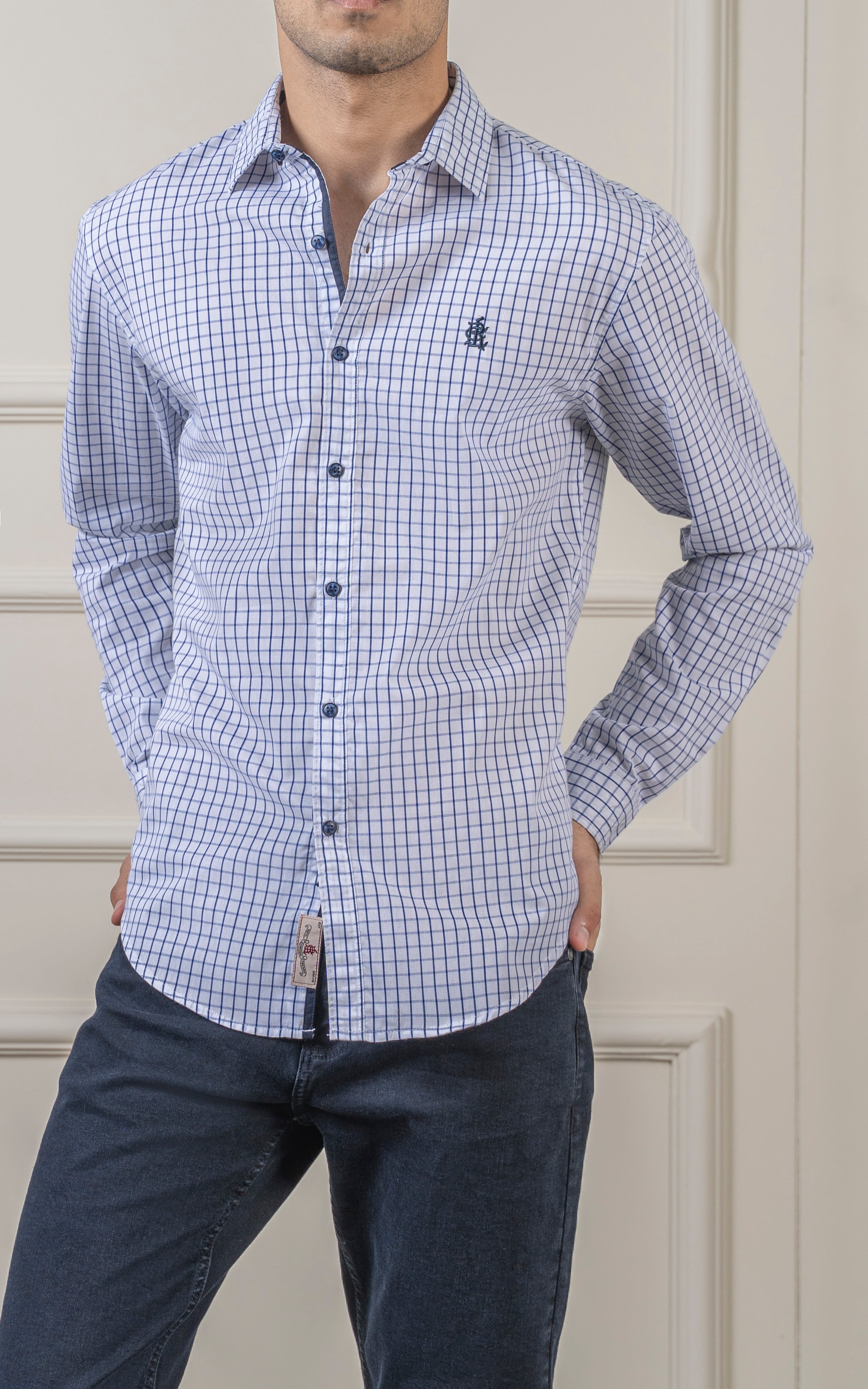 CASUAL SHIRT WHITE NAVY CHECK