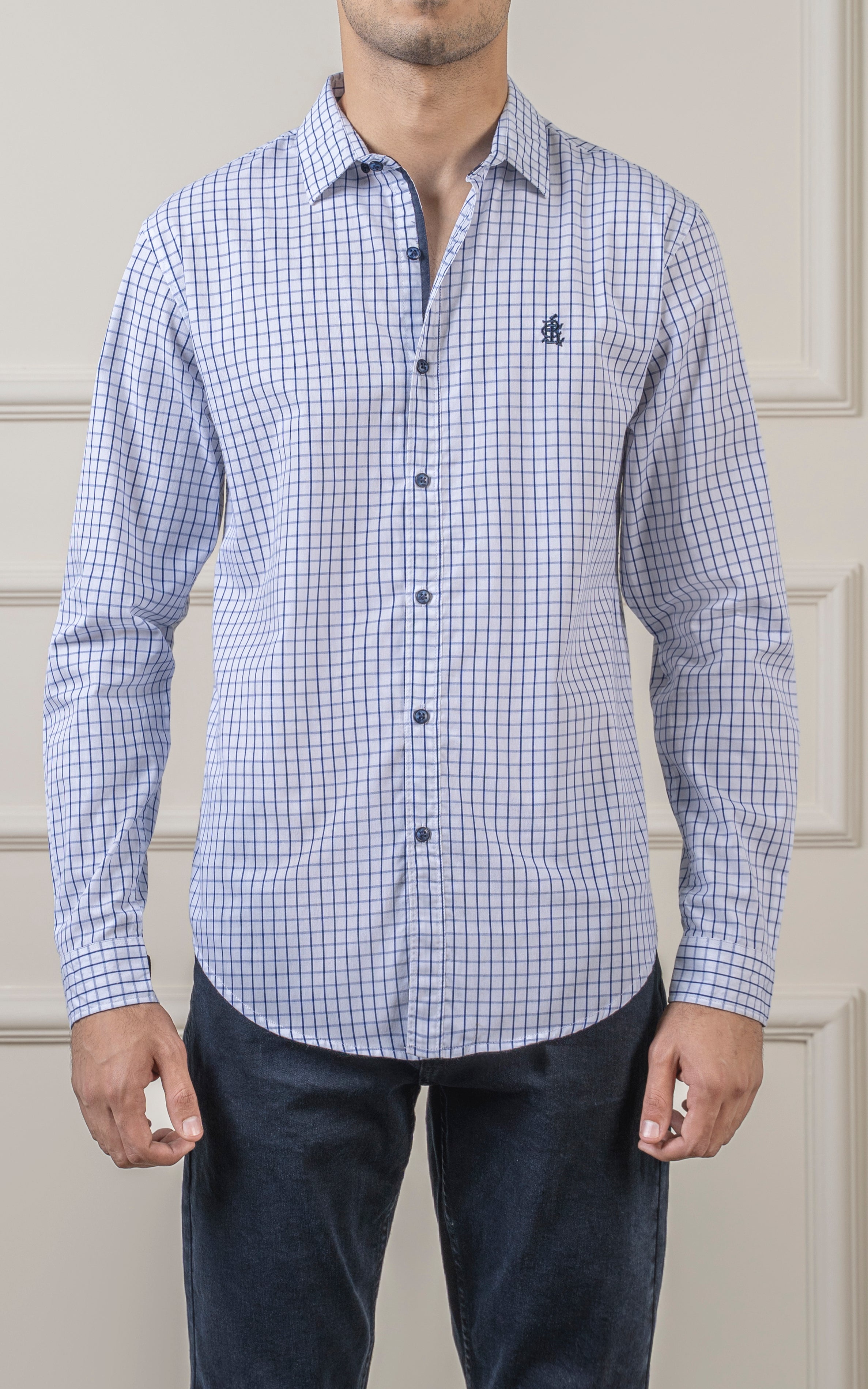 CASUAL SHIRT WHITE NAVY CHECK