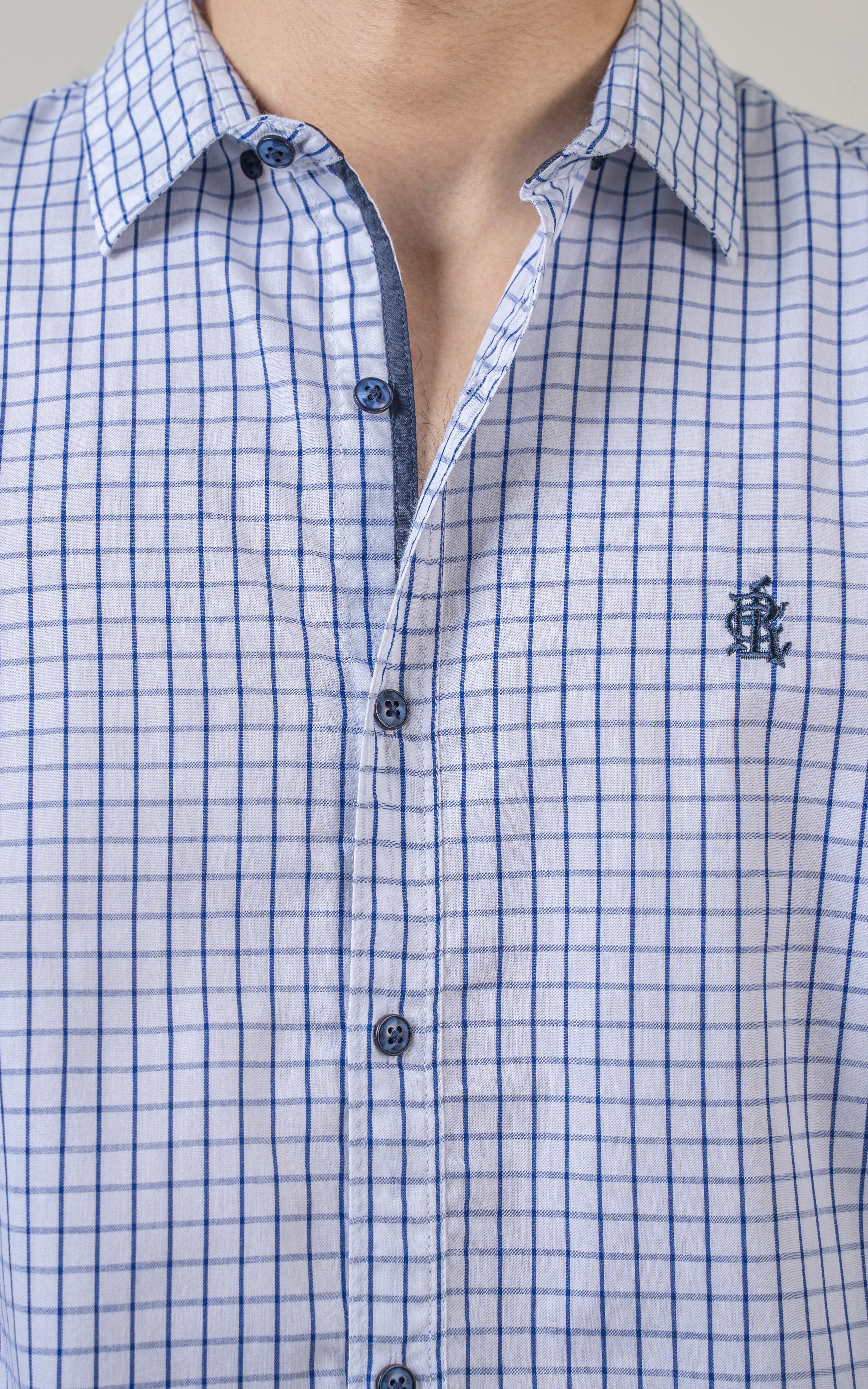 CASUAL SHIRT WHITE NAVY CHECK