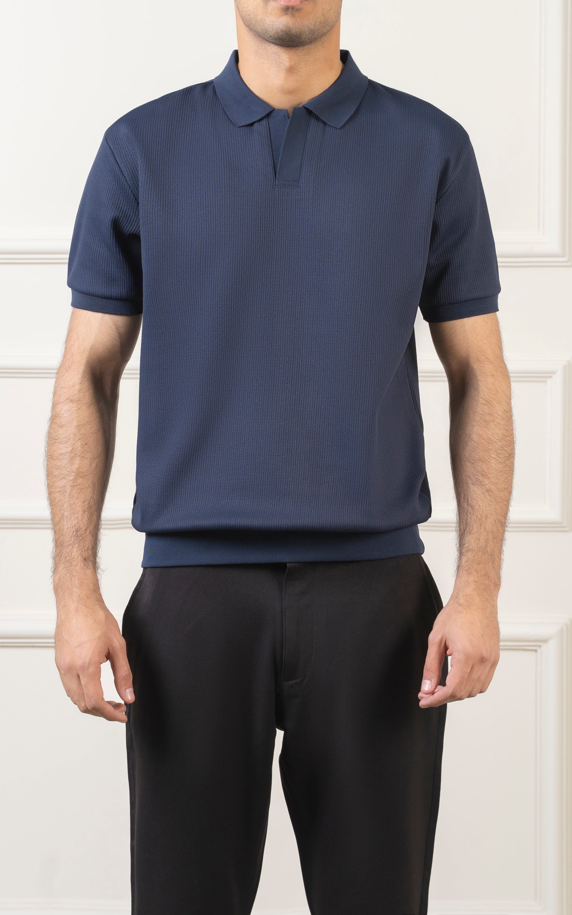SOLID COLLAR V NECK POLO NAVY
