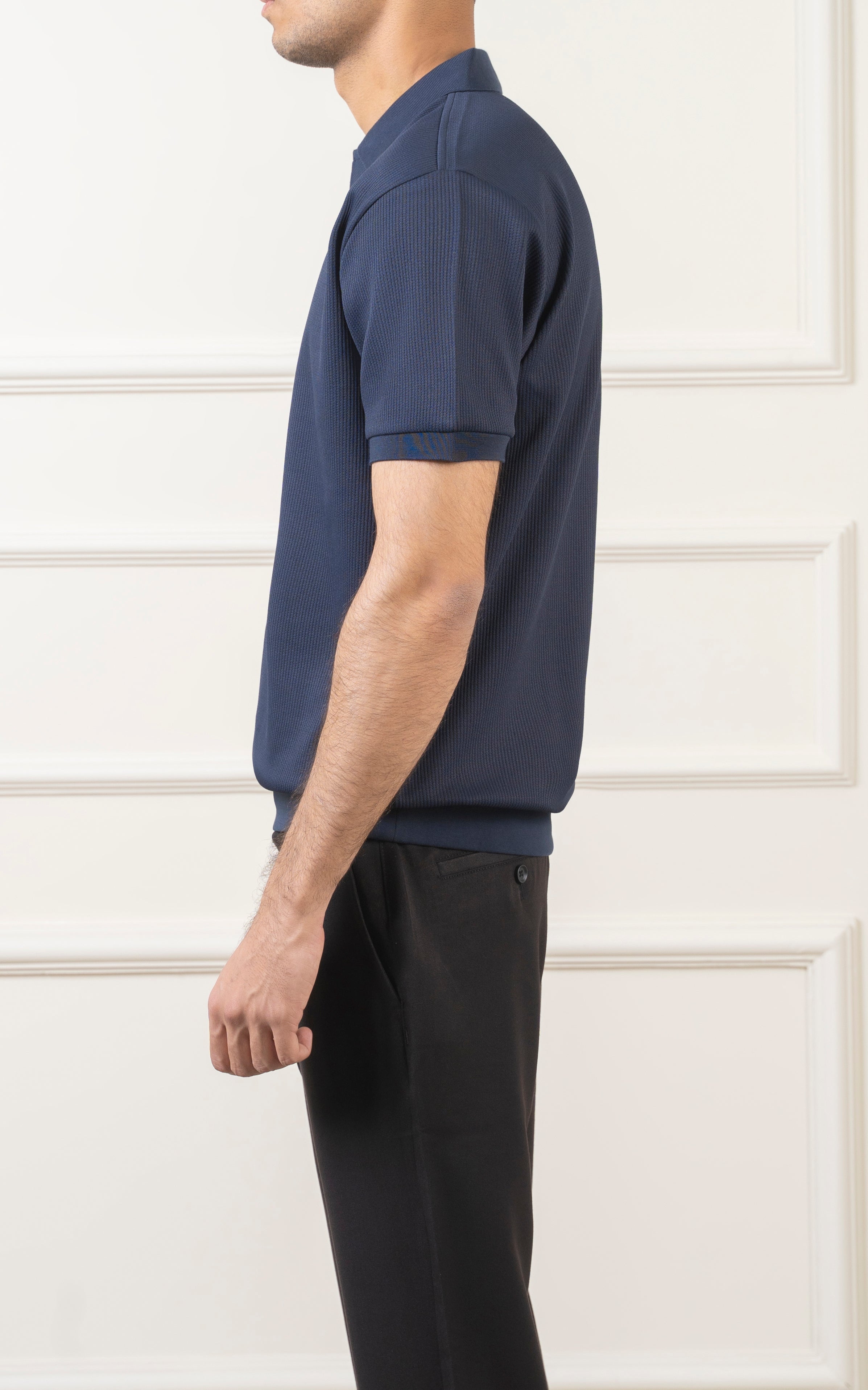 SOLID COLLAR V NECK POLO NAVY