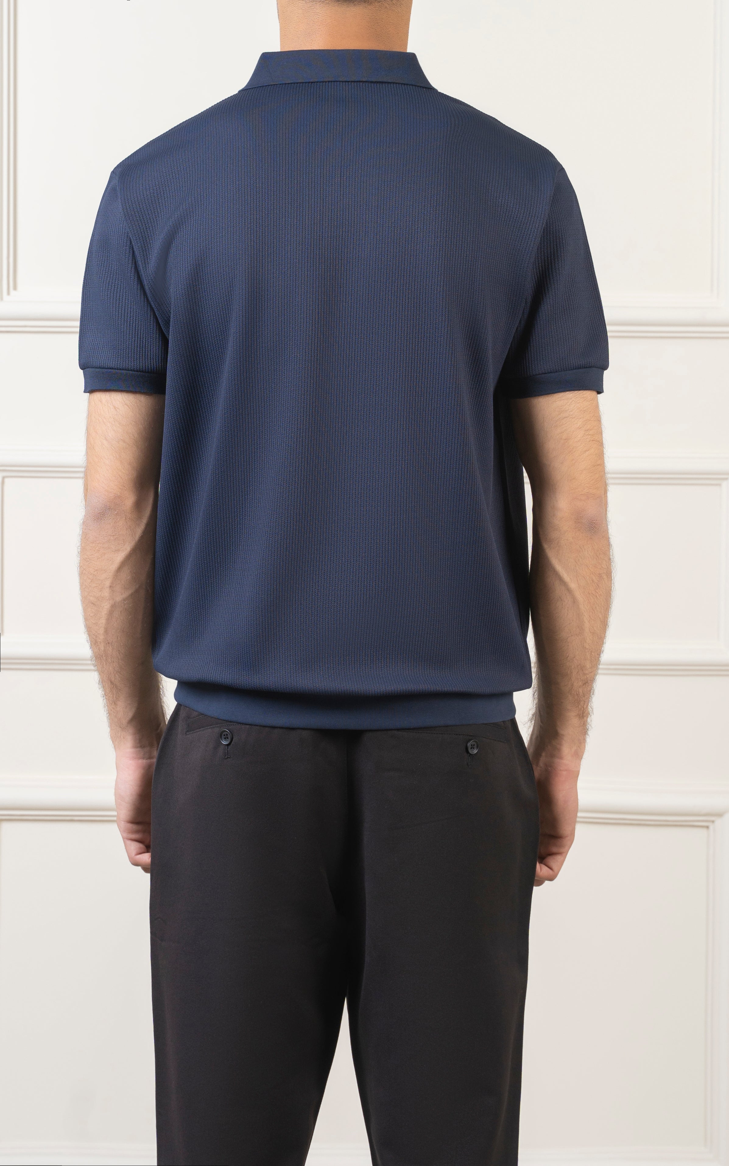 SOLID COLLAR V NECK POLO NAVY