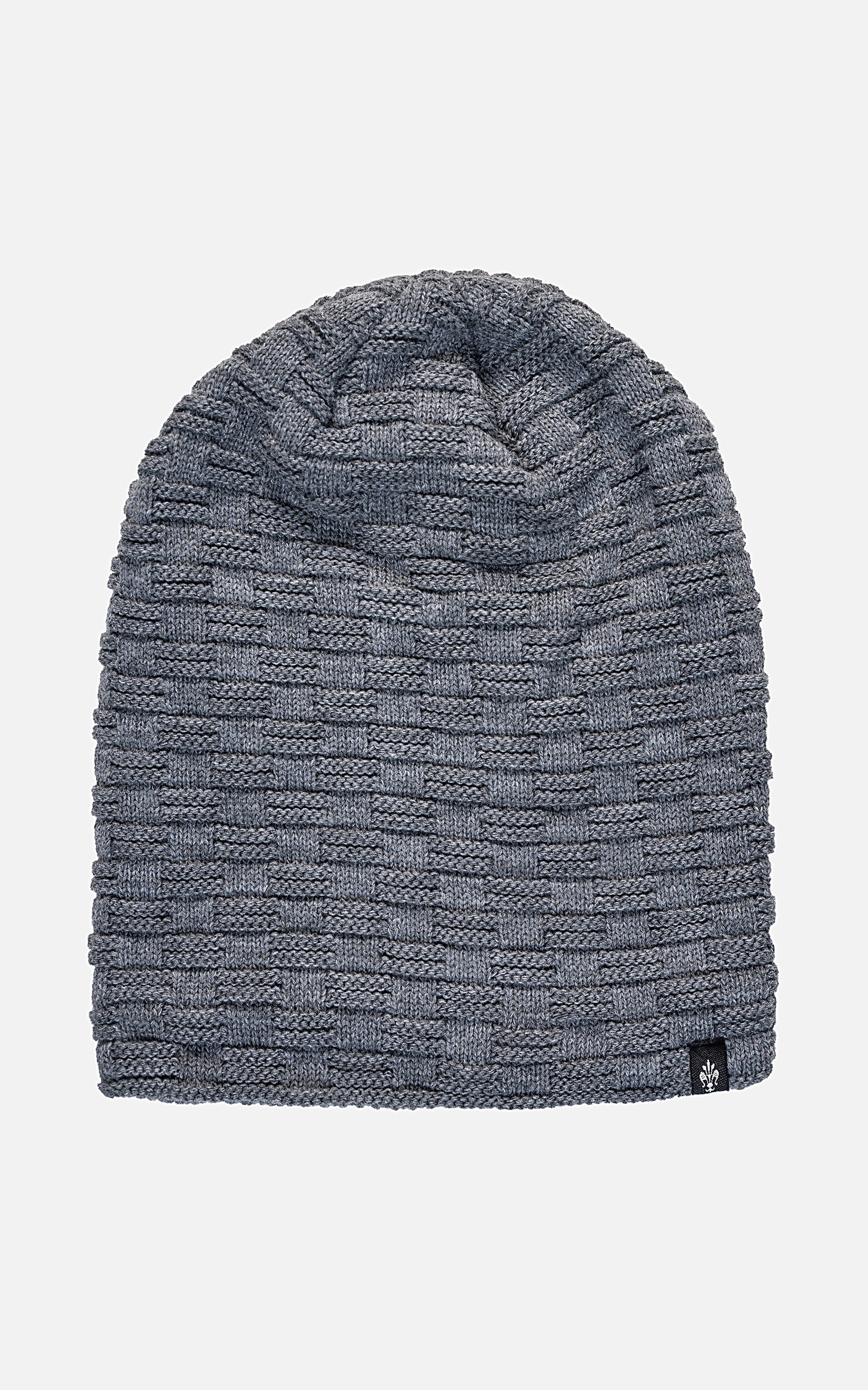 Wool cap in blue heather knit with rounded top and ribbed cuff