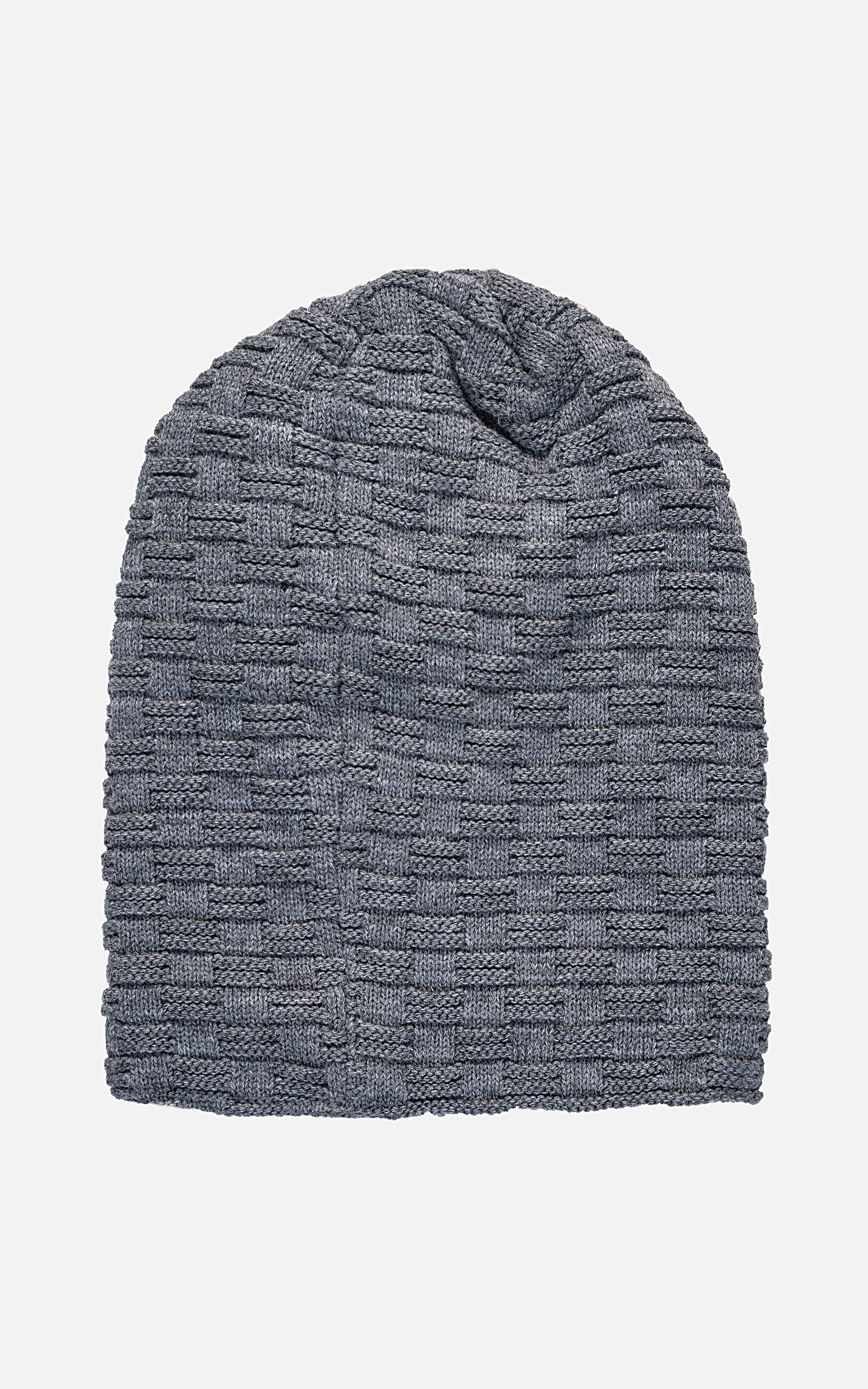 Wool cap in blue heather knit with ribbed cuff and stitched crown