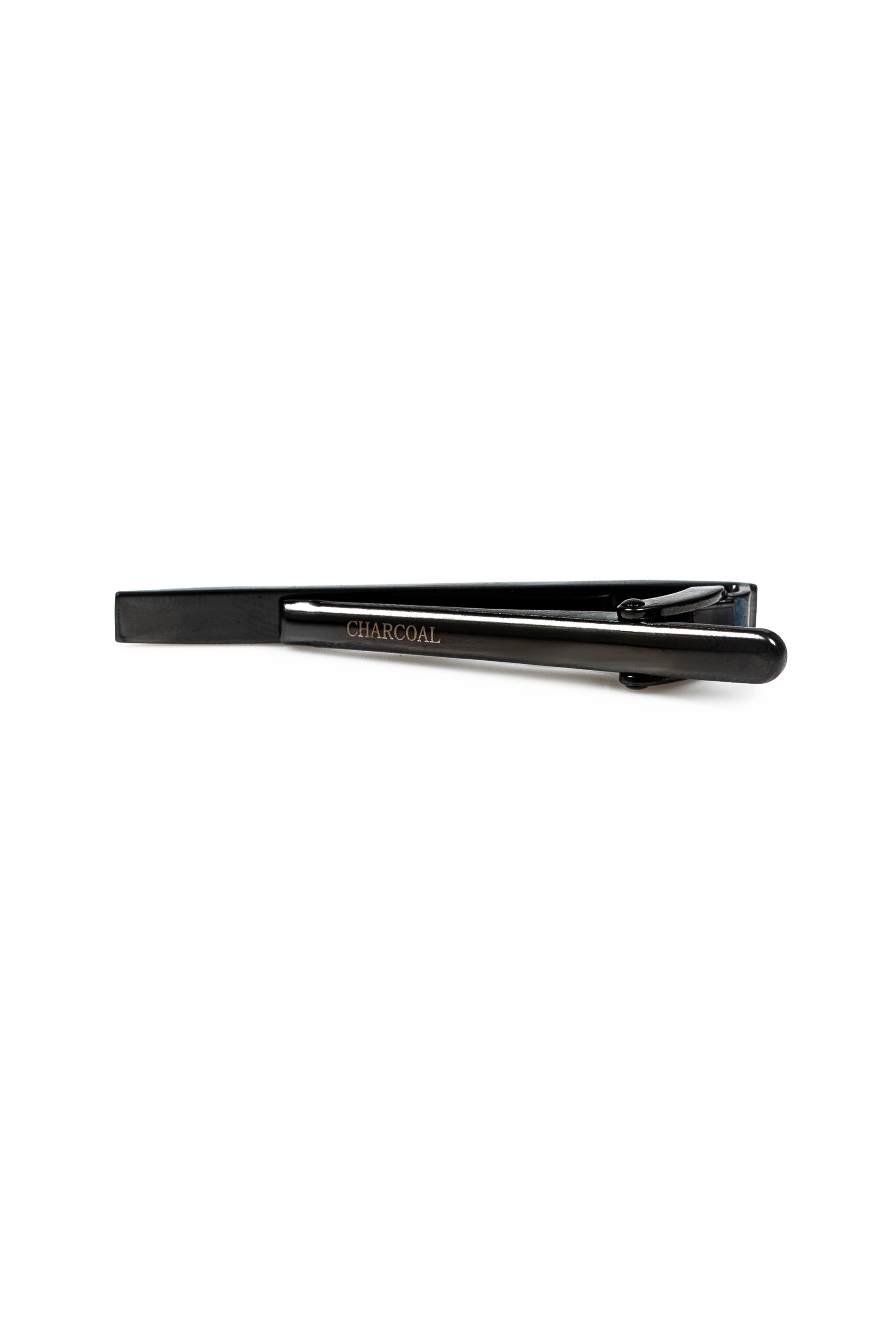 Black tie bar and clip with subtle diagonal edge pattern