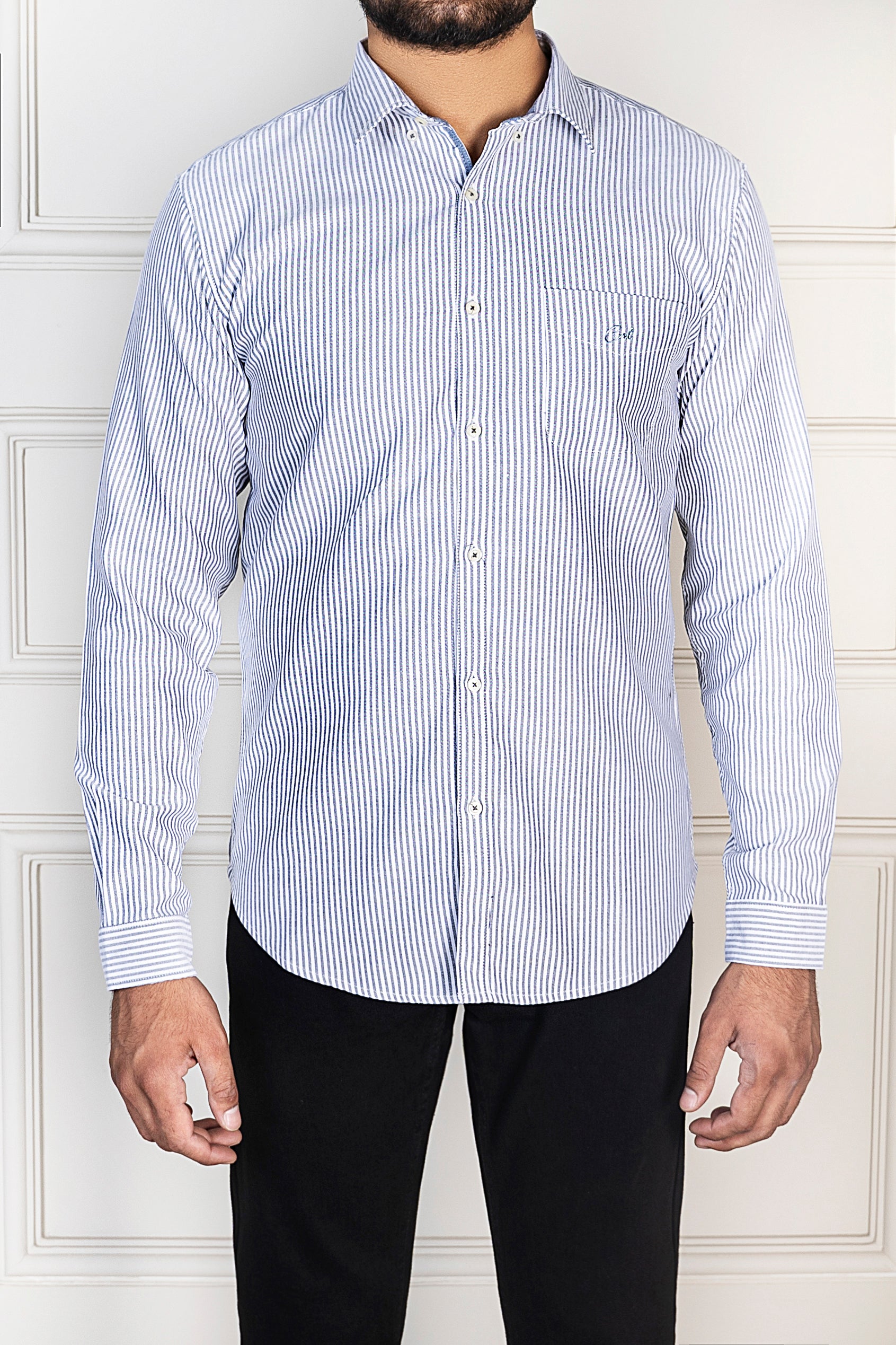 CASUAL SHIRT BUTTON DOWN COLLAR GREEN STRIPED