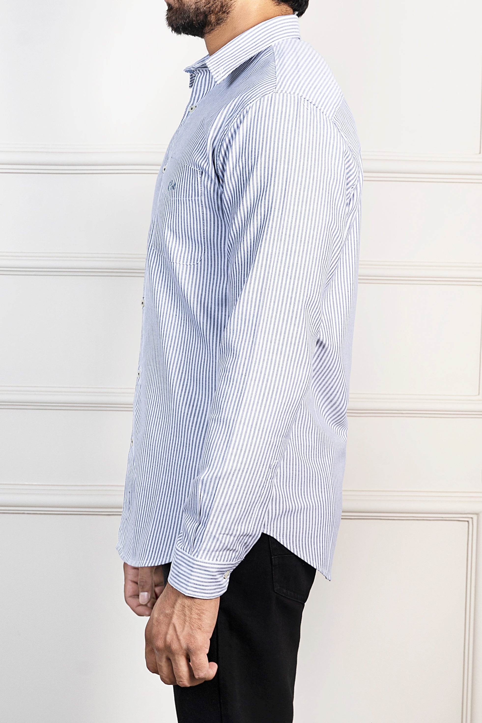 CASUAL SHIRT BUTTON DOWN COLLAR GREEN STRIPED