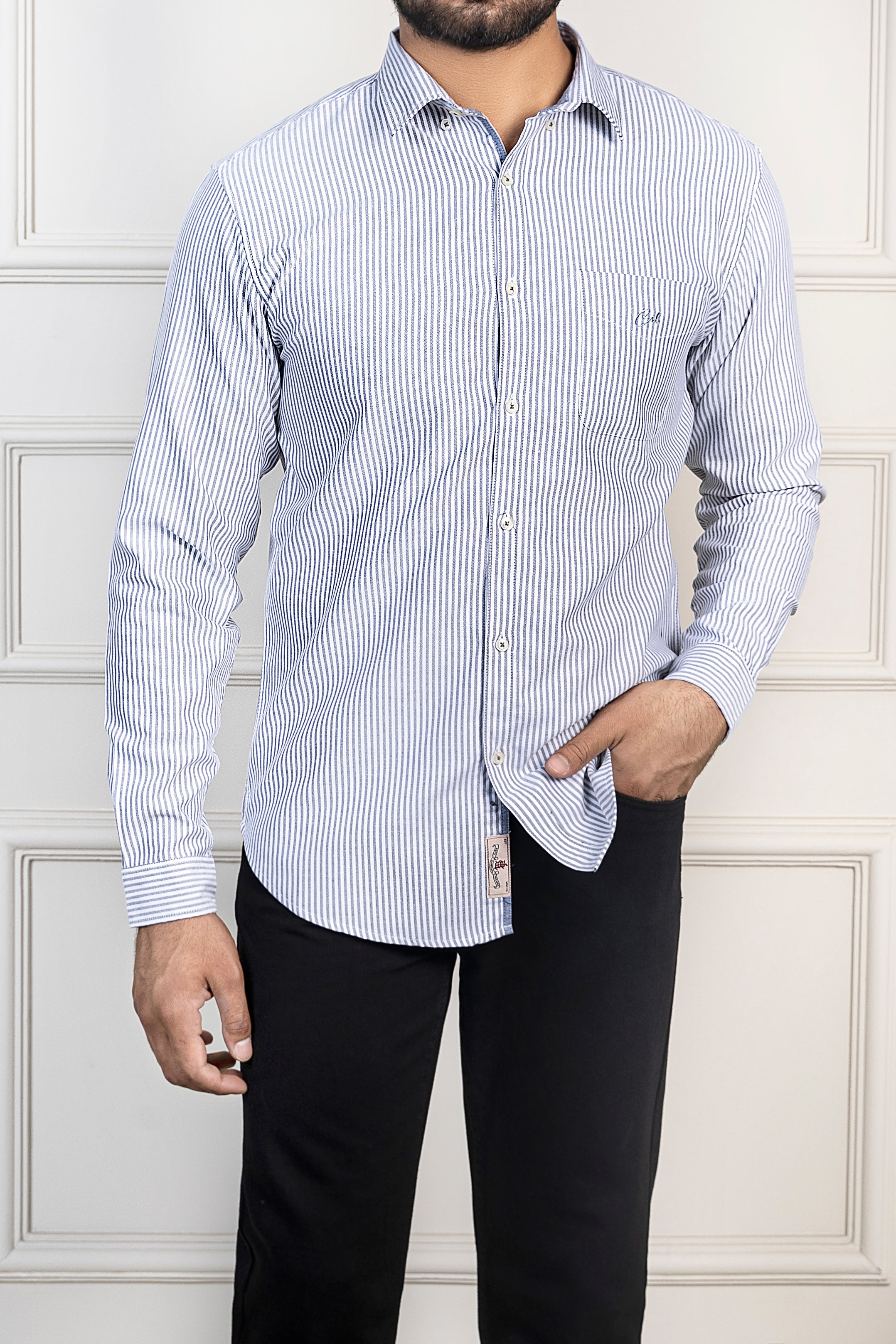 CASUAL SHIRT BUTTON DOWN COLLAR GREEN STRIPED