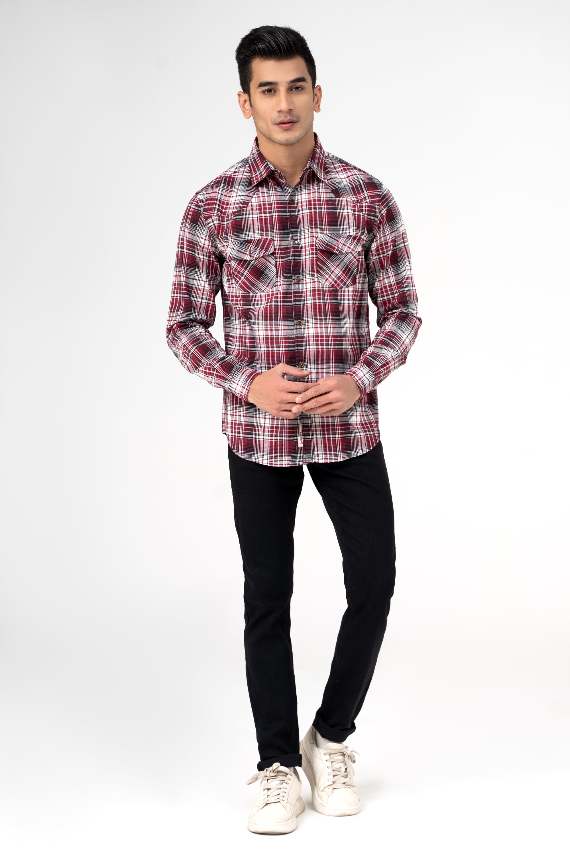 CASUAL SHIRT MAROON CHECK