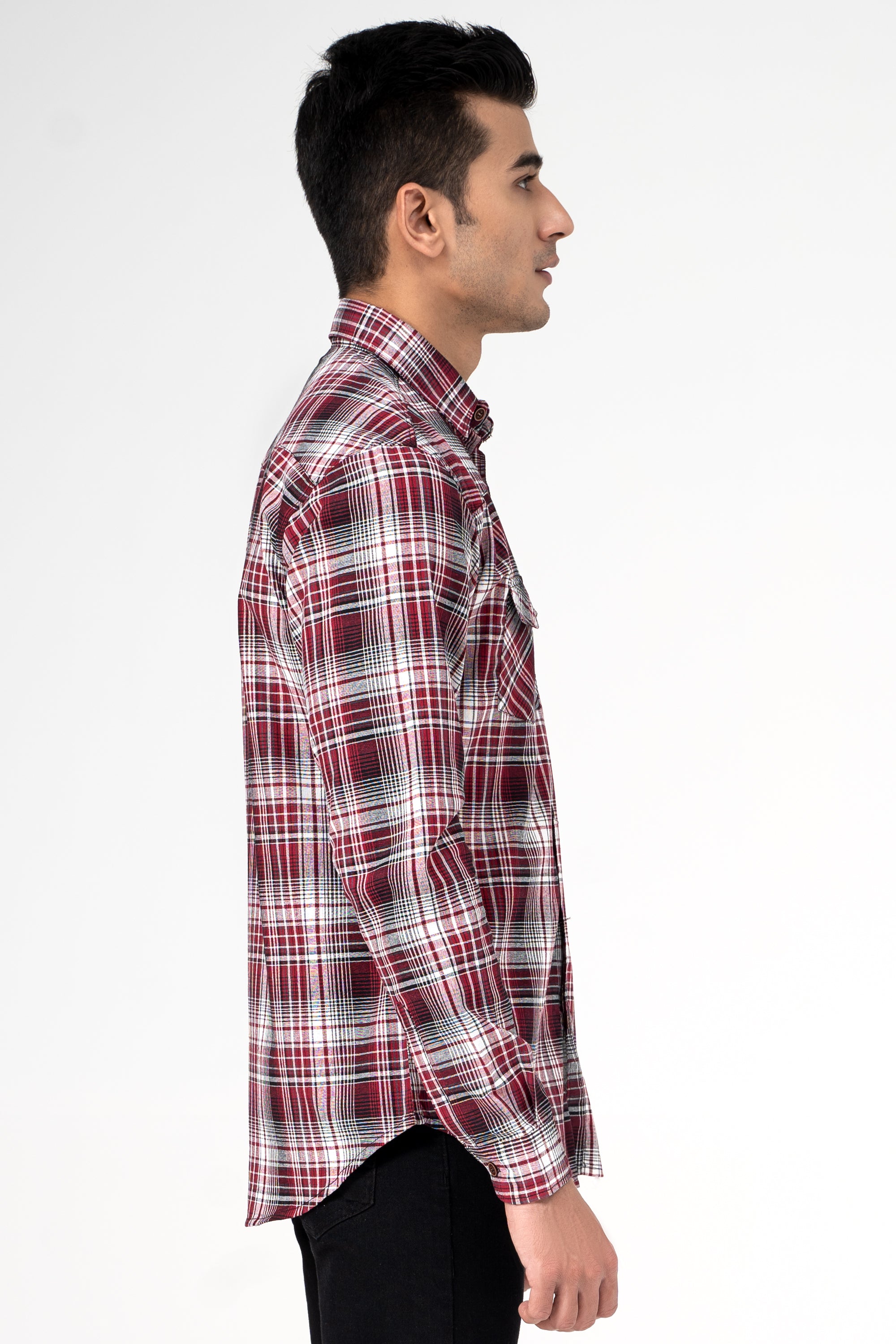 CASUAL SHIRT MAROON CHECK