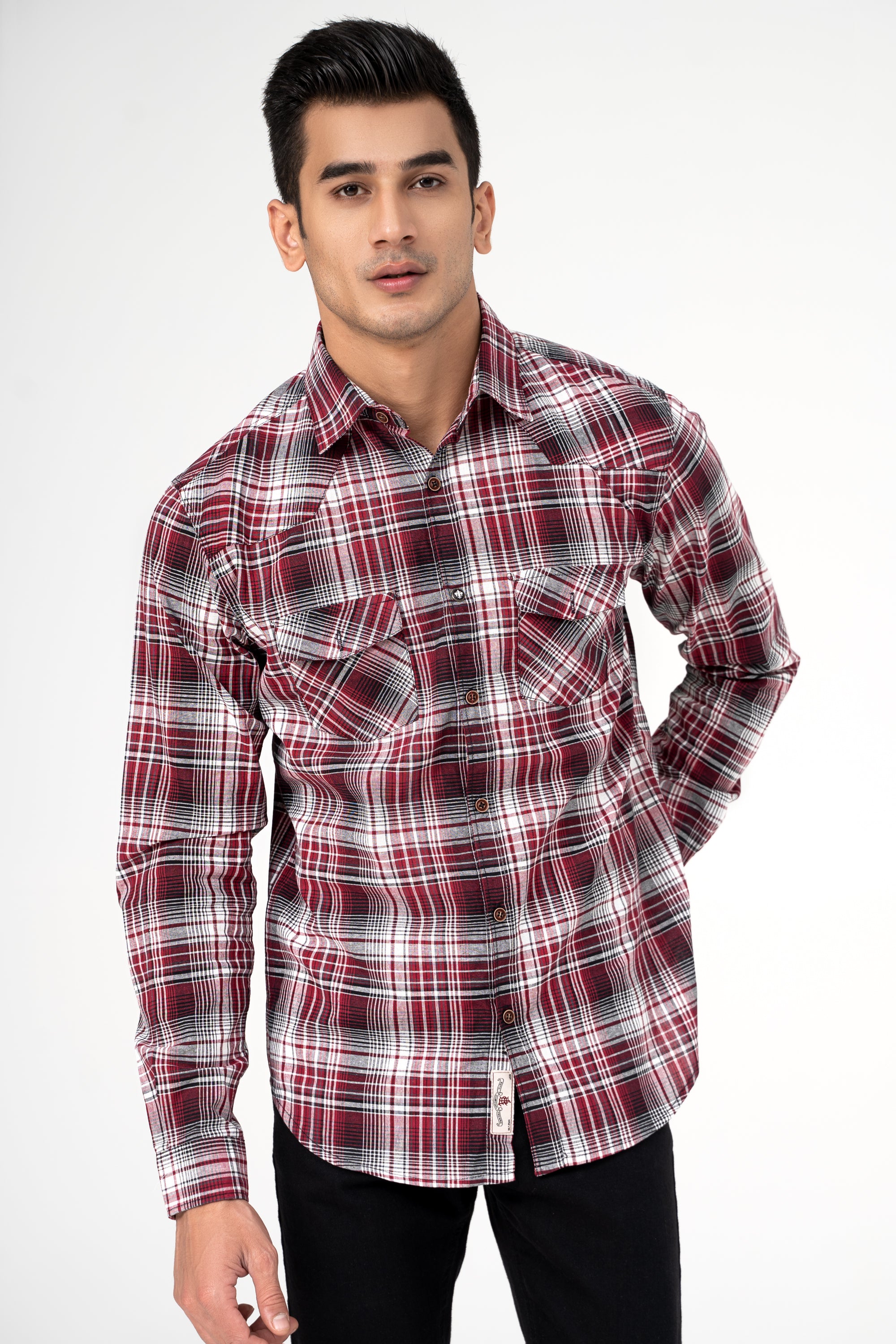 CASUAL SHIRT MAROON CHECK