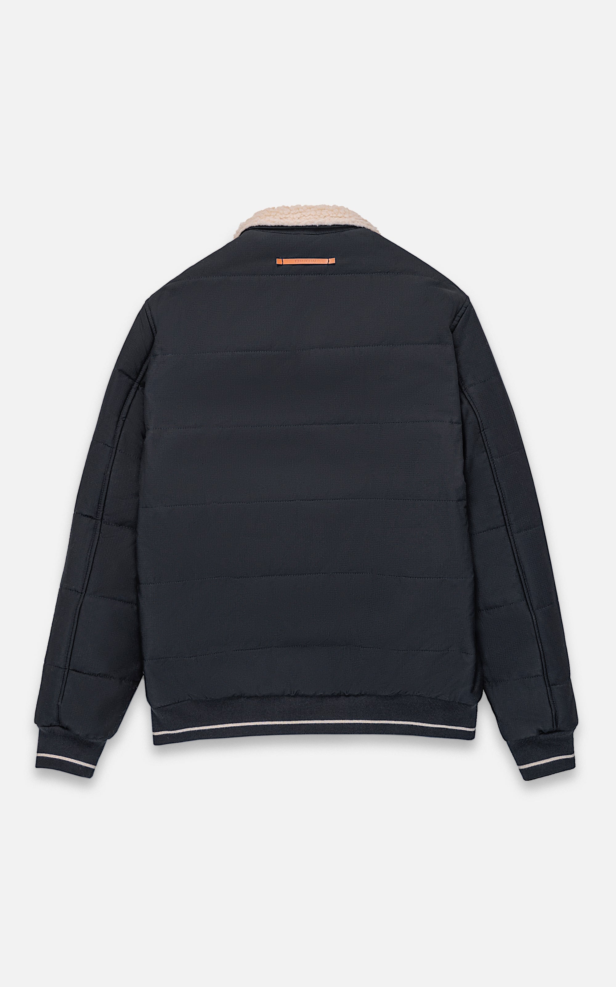 QUILTED FAUX FUR COLLAR JACKET BLACK