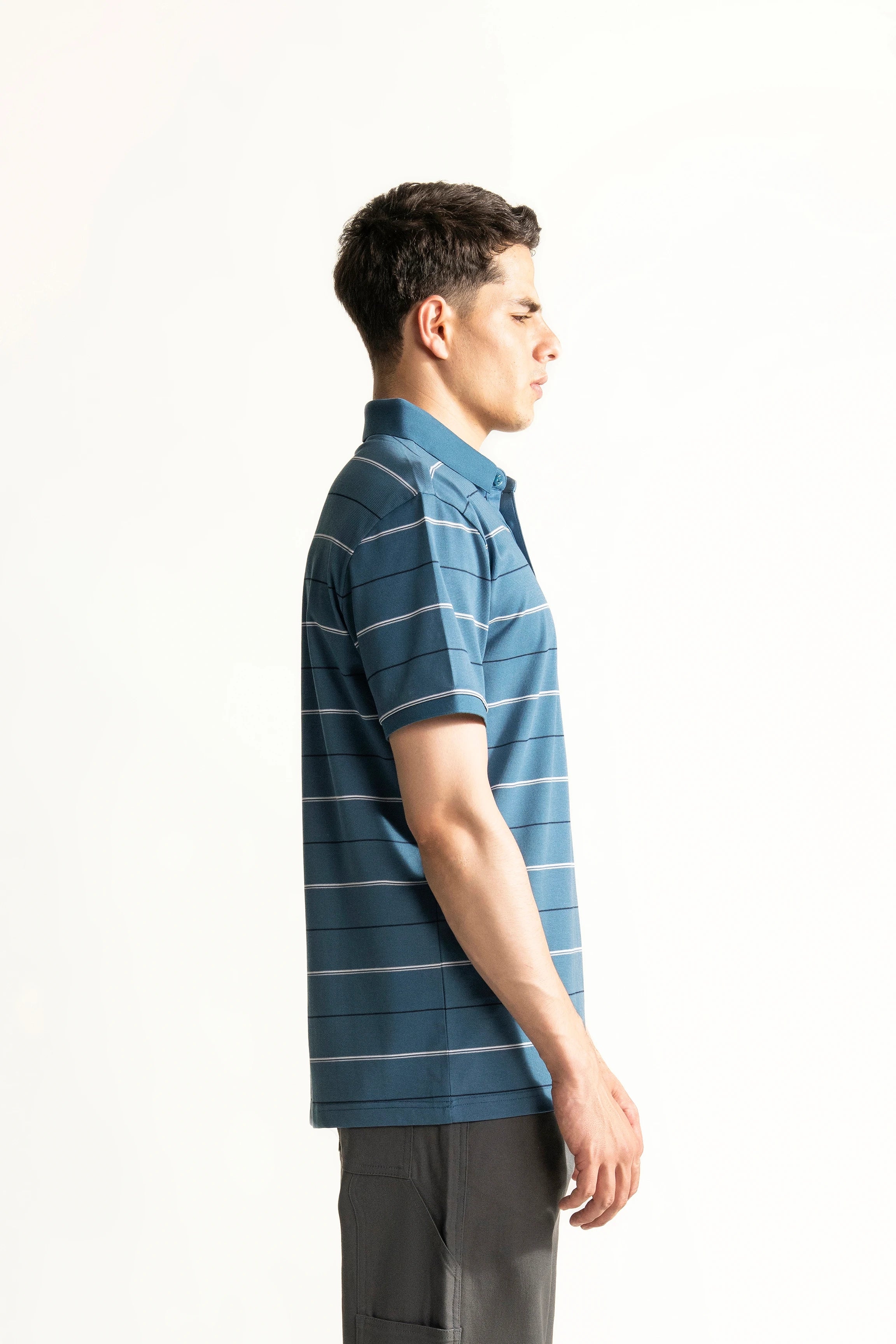 SMART FIT CLASSIC PREMIUM STRIPED POLO SHIRT TEAL BLUE