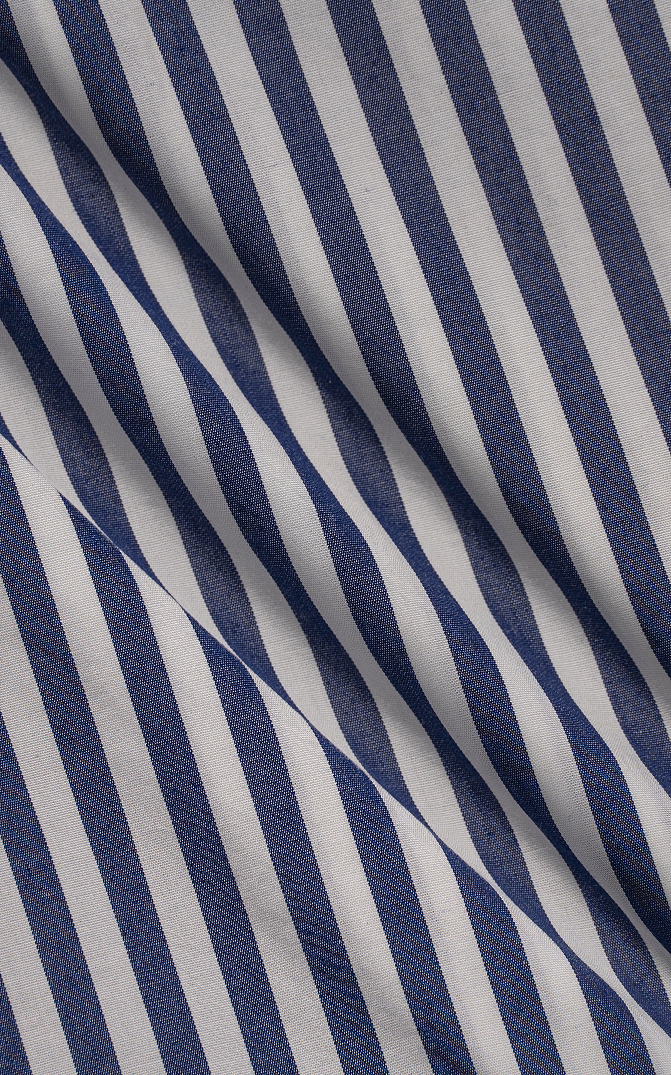 Limited edition navy-and-white striped shirt fabric detail