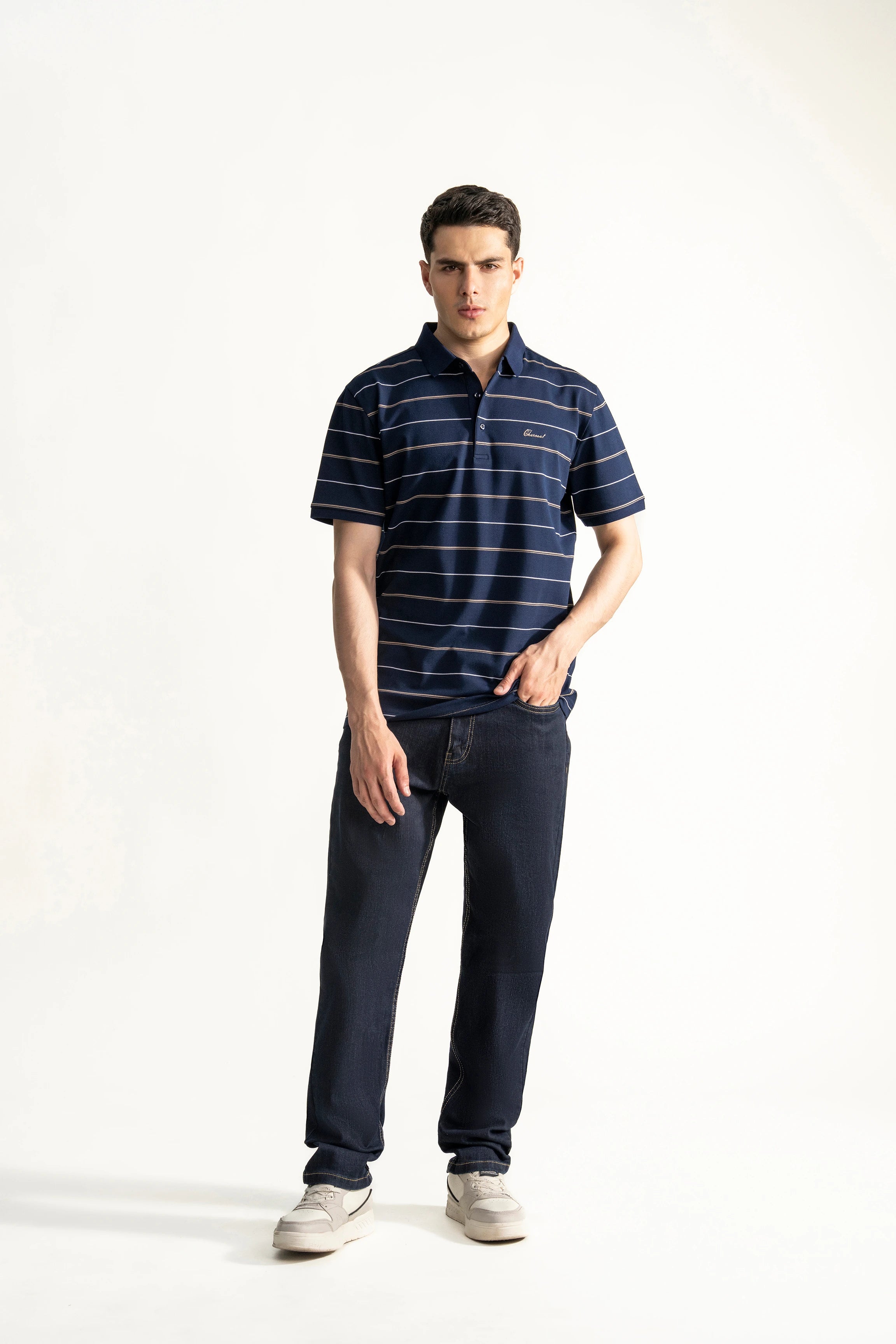 SMART FIT CLASSIC PREMIUM STRIPED POLO SHIRT NAVY
