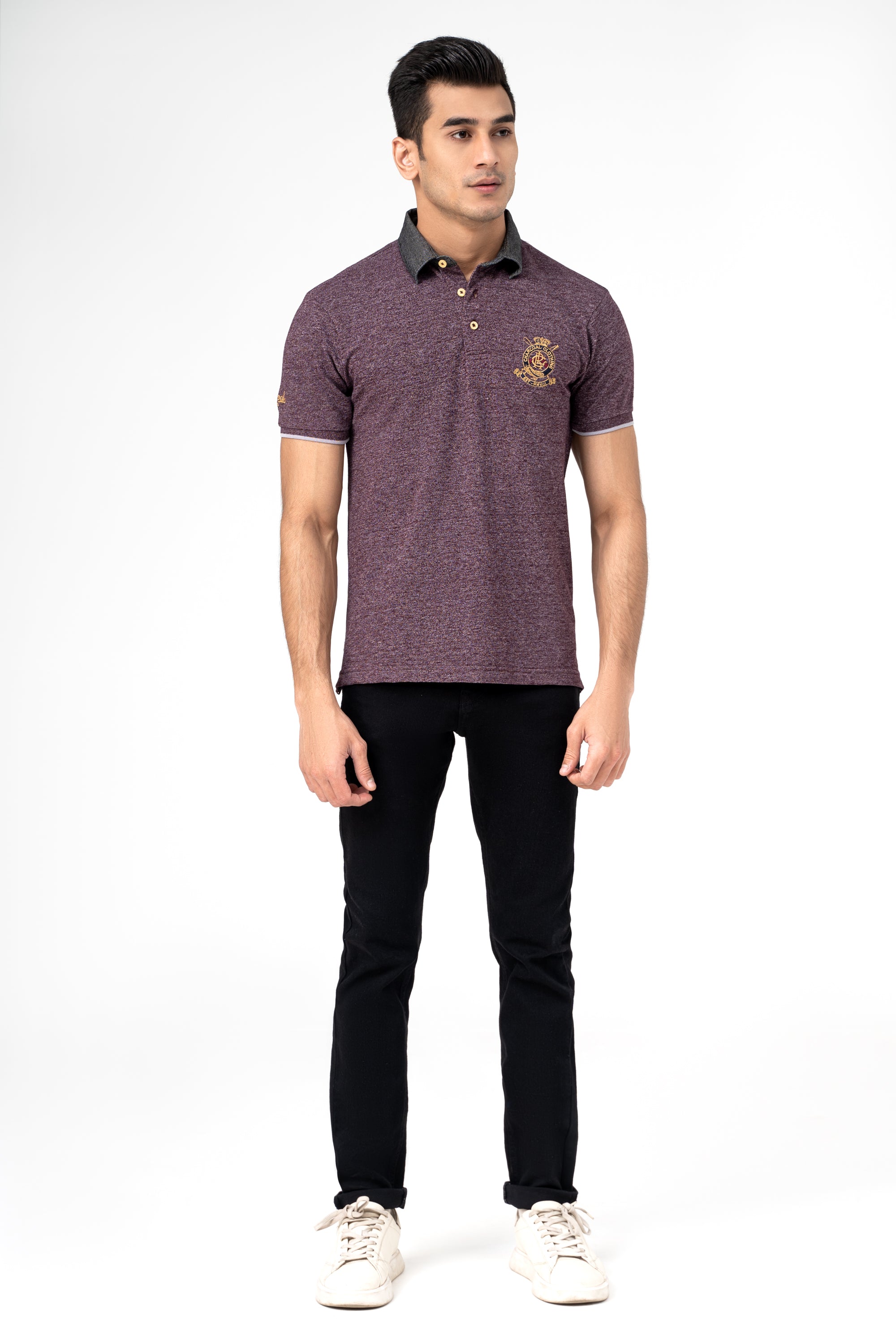 DENIM COLLAR POLO MAROON