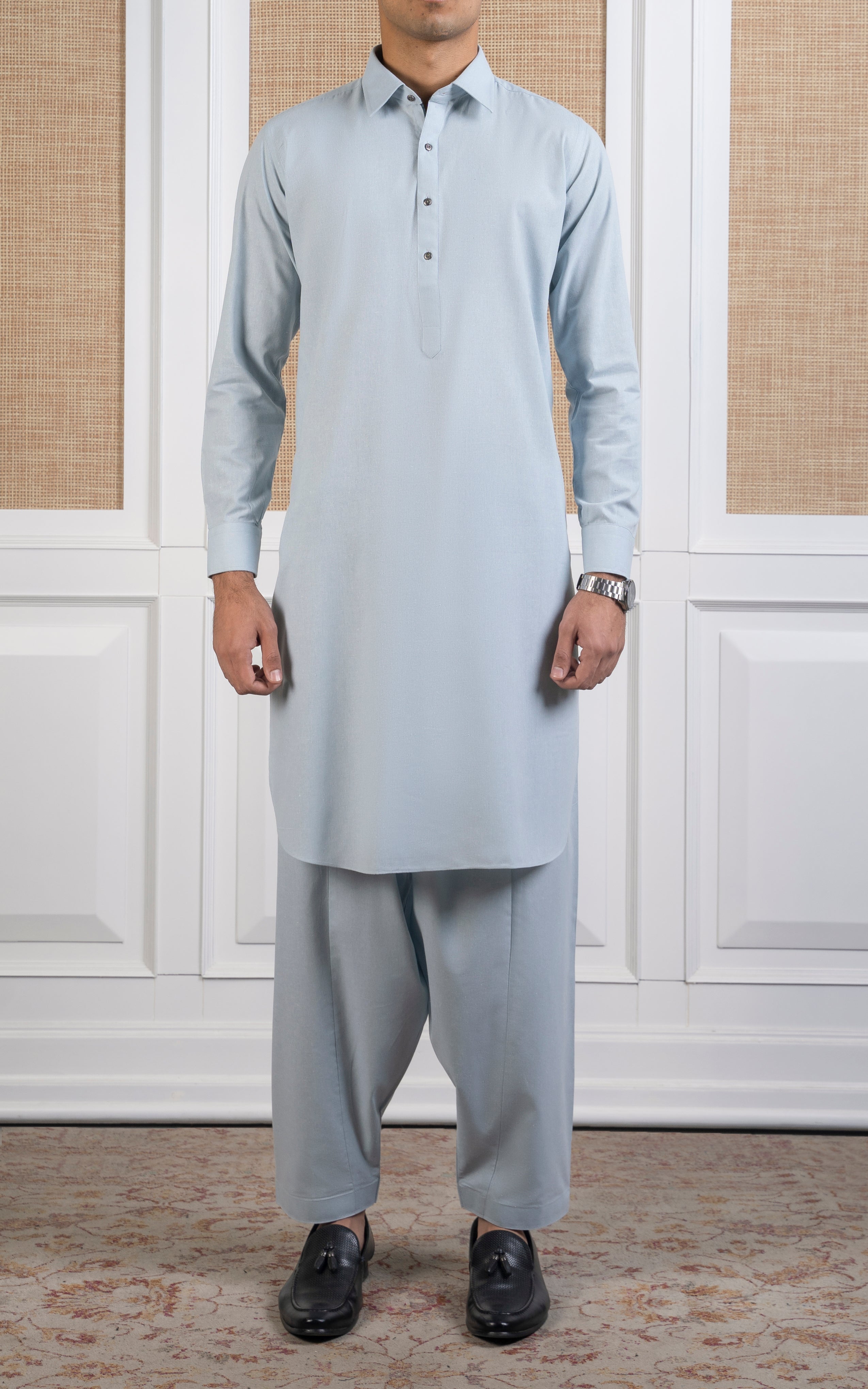 COTTON KARANDI KAMEEZ SHALWAR -CLASSIC COLLECTION ASH GREEN