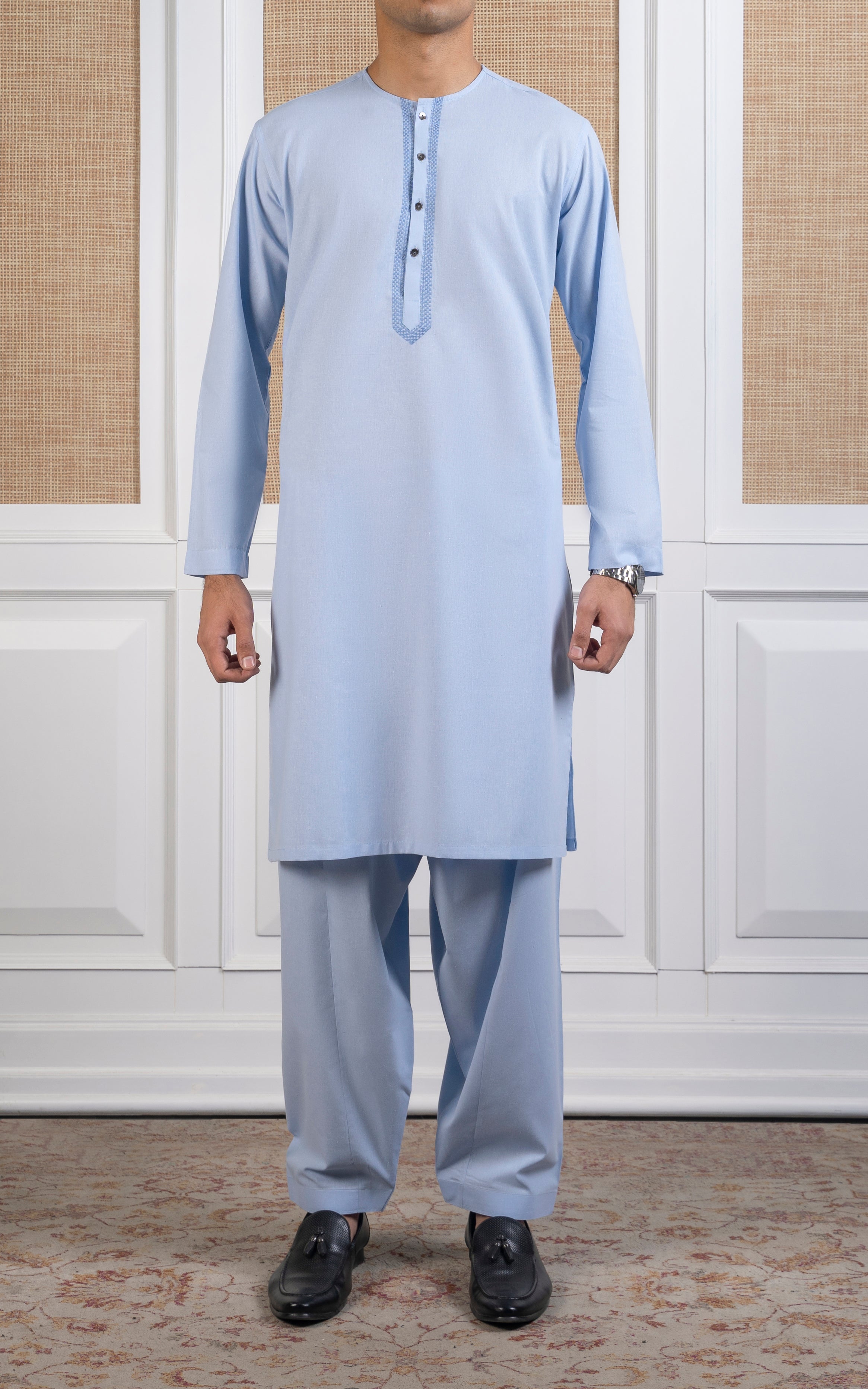 COTTON KARANDI KAMEEZ SHALWAR - CLASSIC COLLECTION SKY