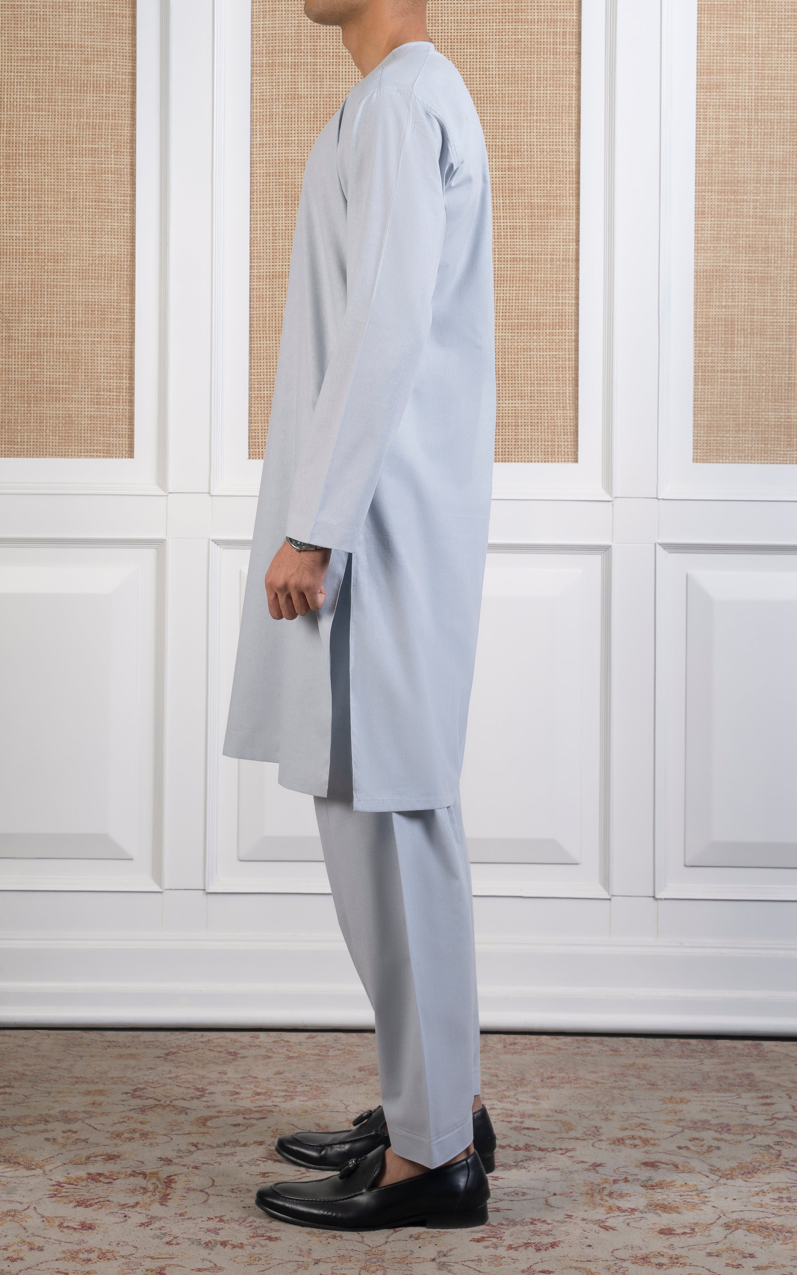 COTTON KARANDI KAMEEZ SHALWAR - CLASSIC COLLECTION LIGHT GREY
