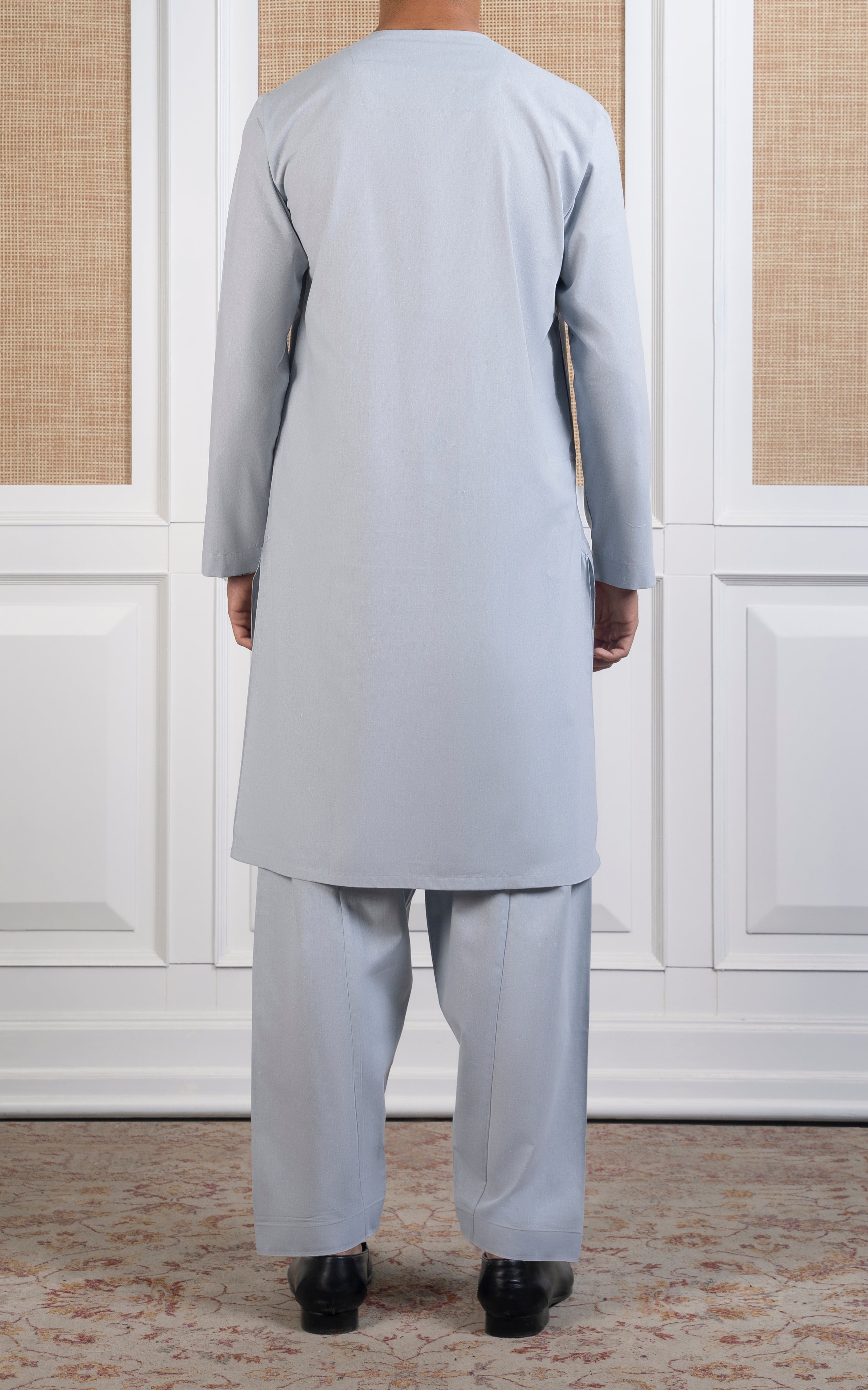 COTTON KARANDI KAMEEZ SHALWAR - CLASSIC COLLECTION LIGHT GREY