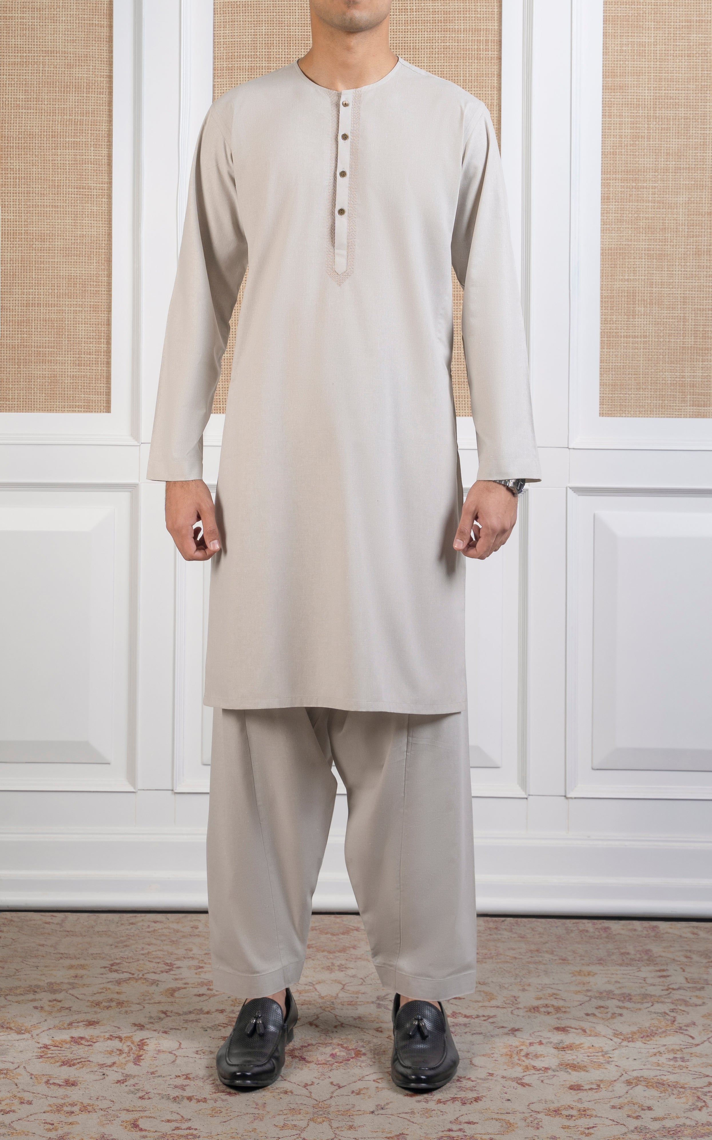 COTTON KARANDI KAMEEZ SHALWAR - CLASSIC COLLECTION LIGHT BEIGE