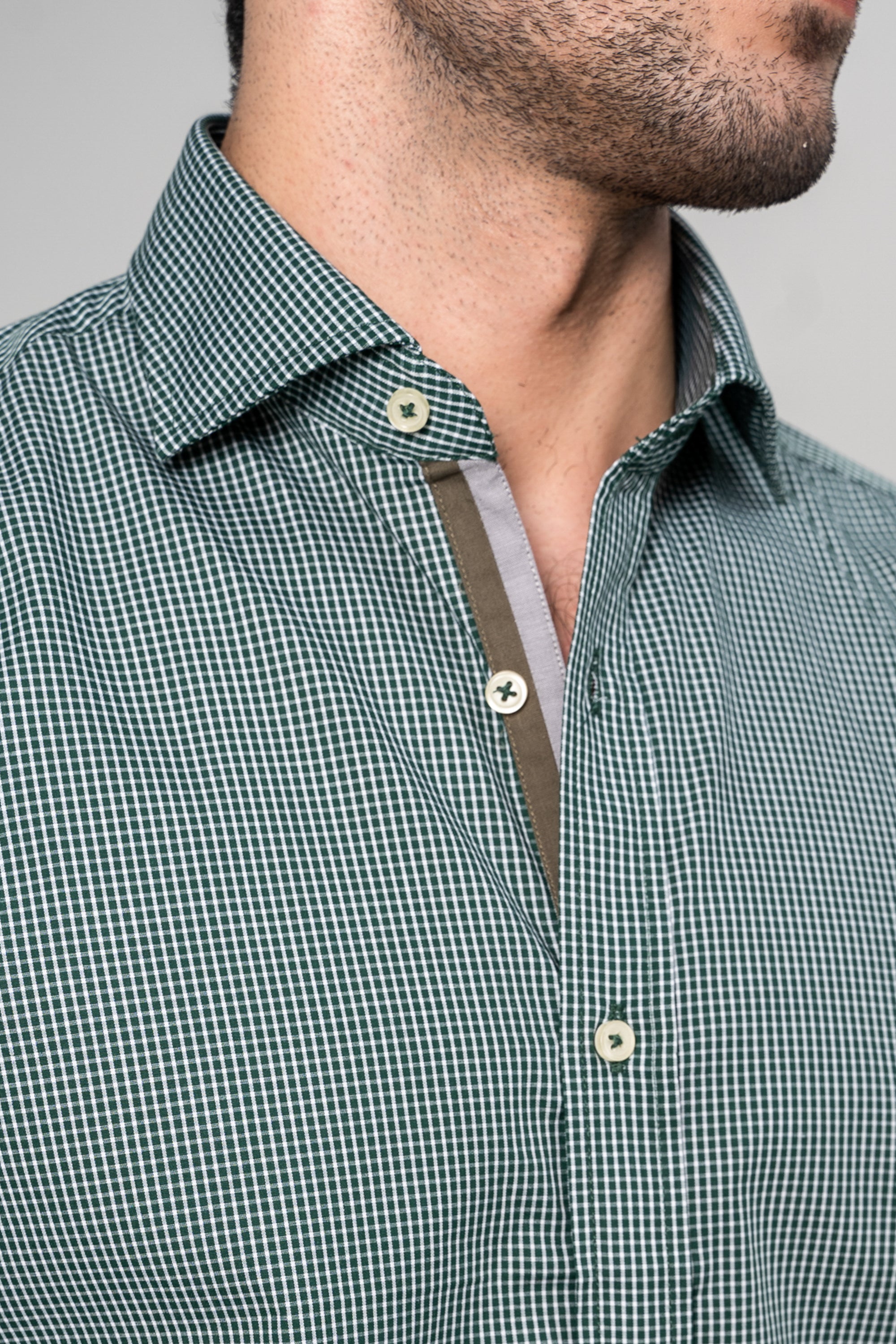 SEMI FORMAL SHIRT GREEN WHITE CHECK