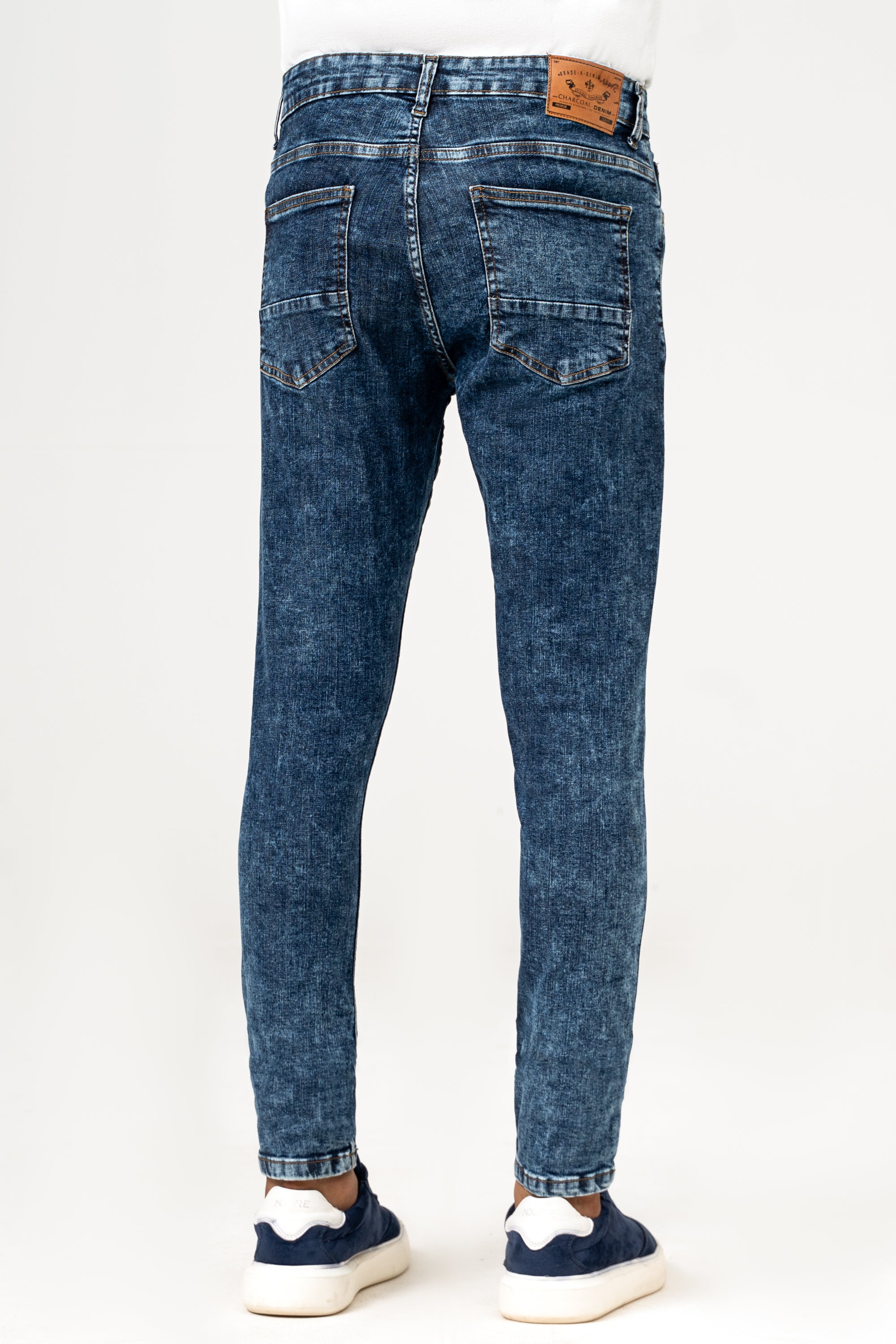 SKINNY LEG DENIM JEANS MID BLUE RANDOM WASHED