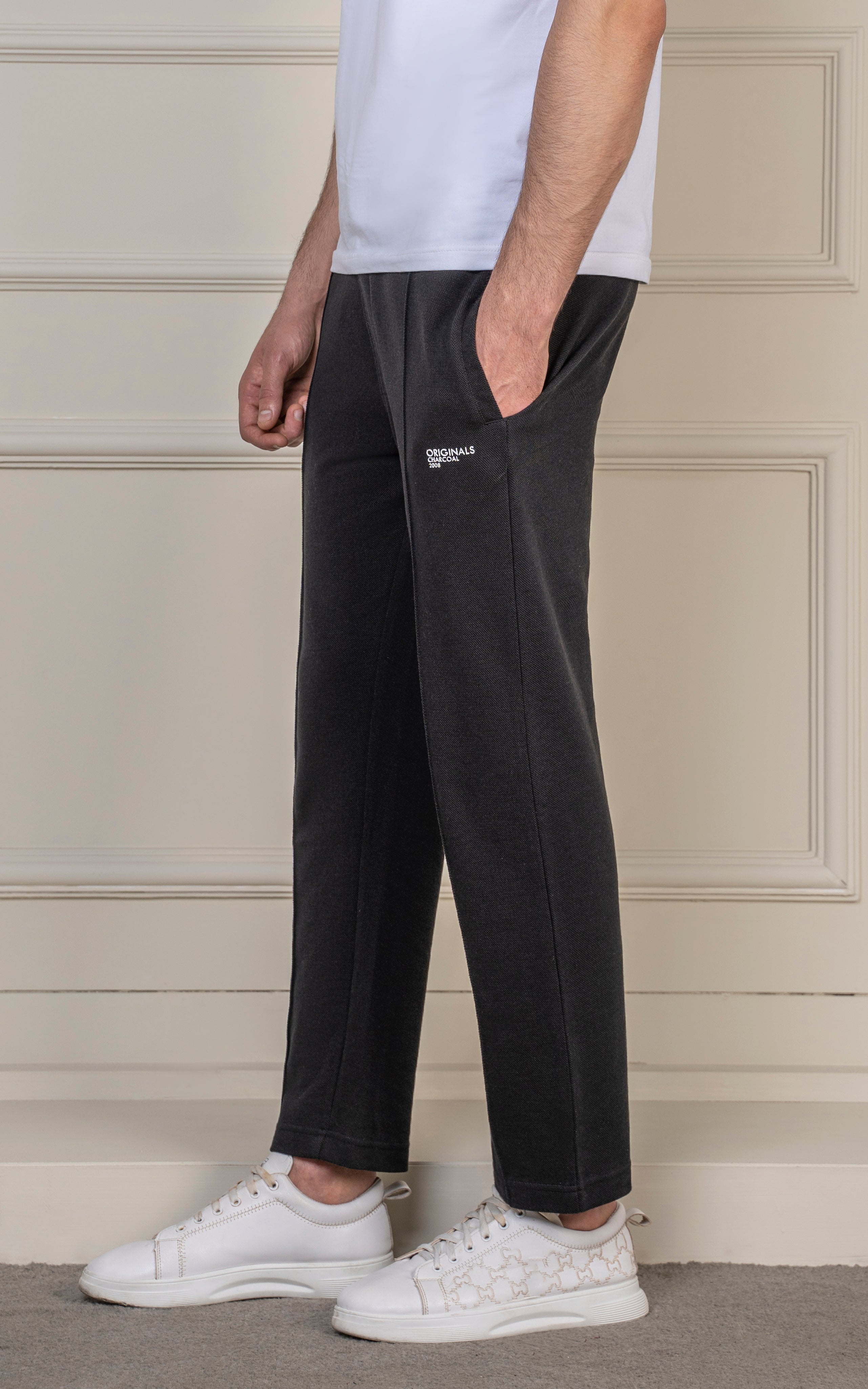 STRAIGHT FIT PIQUE TERRY JOGGER TROUSER BLACK