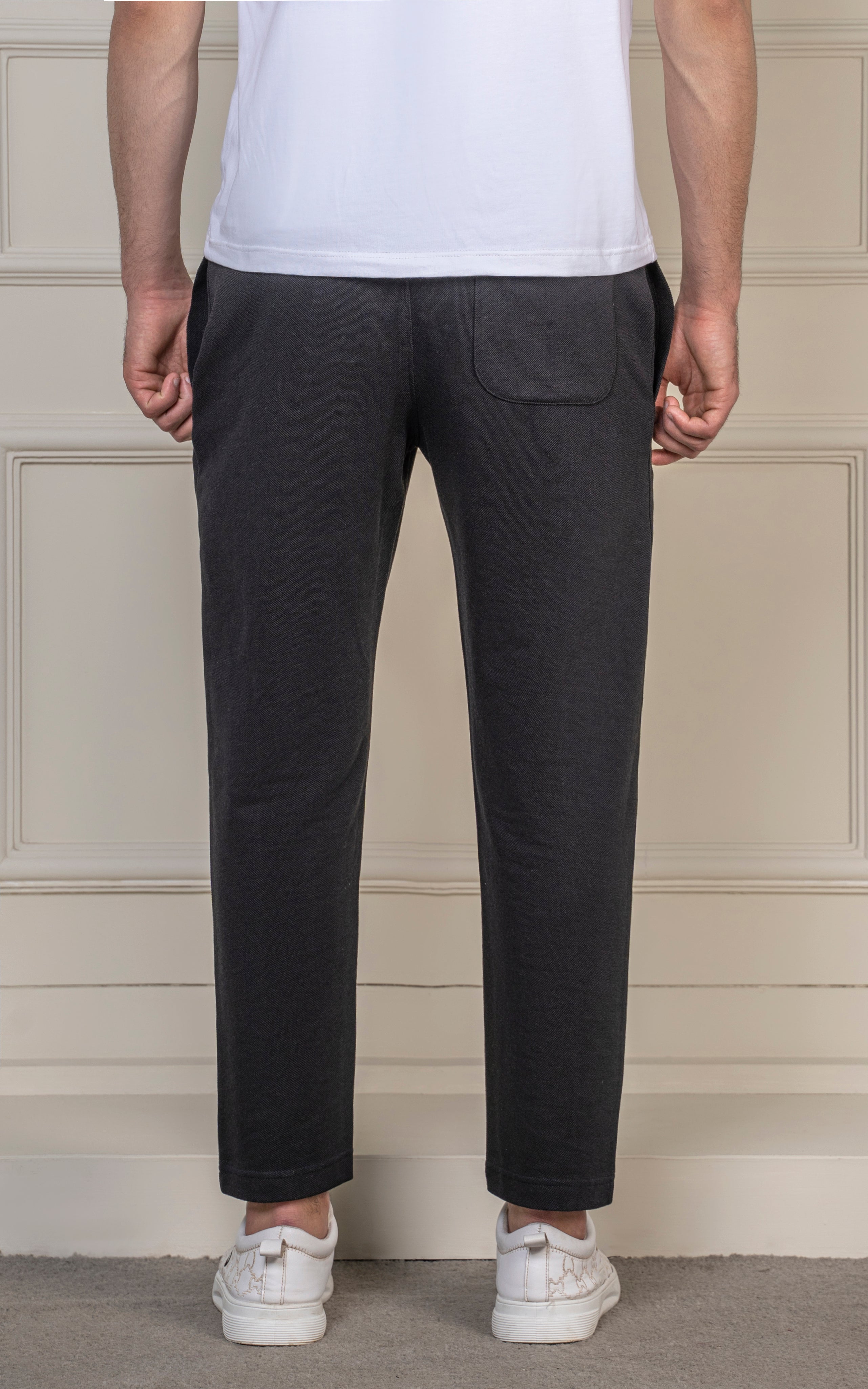 STRAIGHT FIT PIQUE TERRY JOGGER TROUSER BLACK