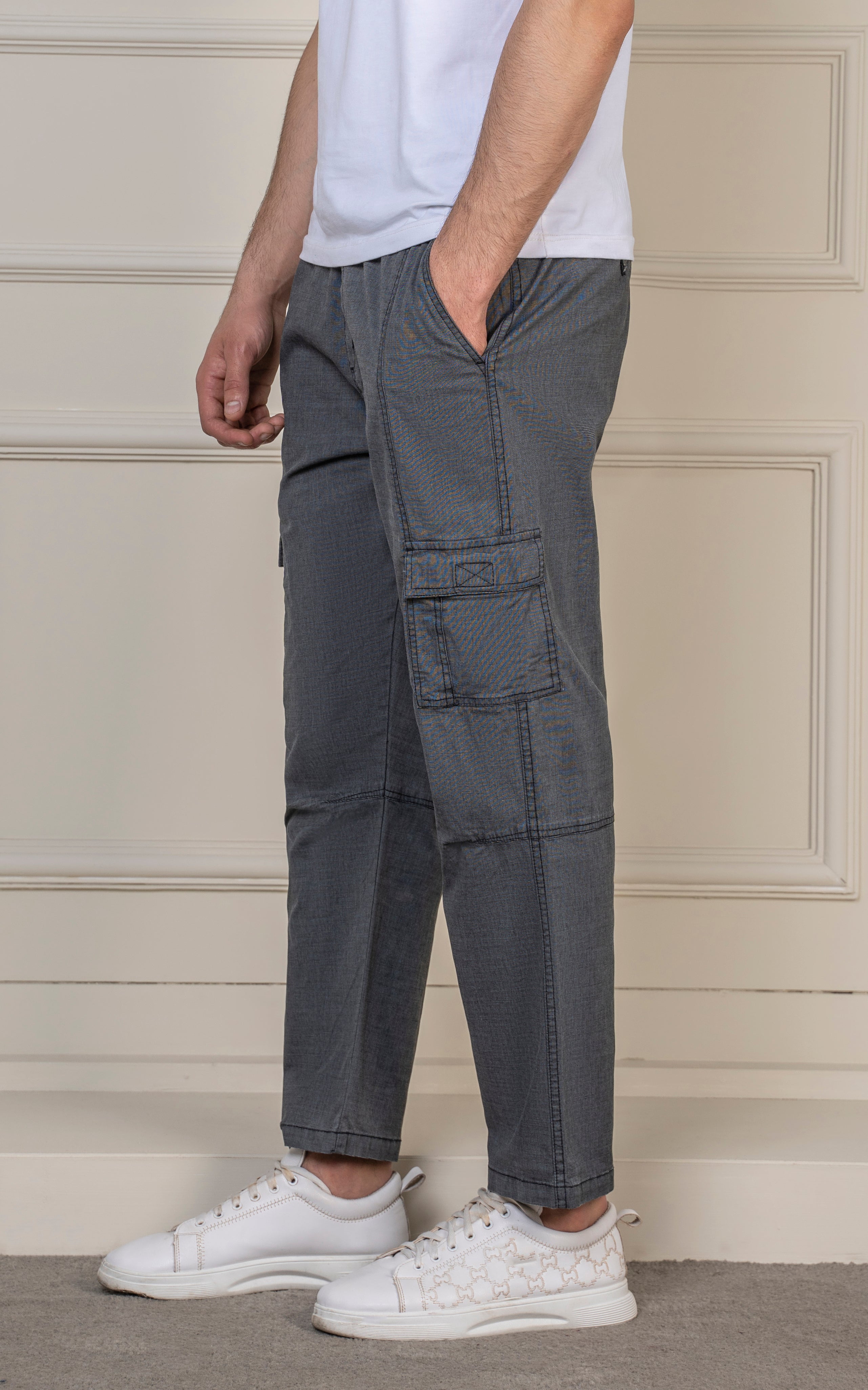 STRAIGHT FIT TEXTURED CARGO TROUSER CHARCOAL