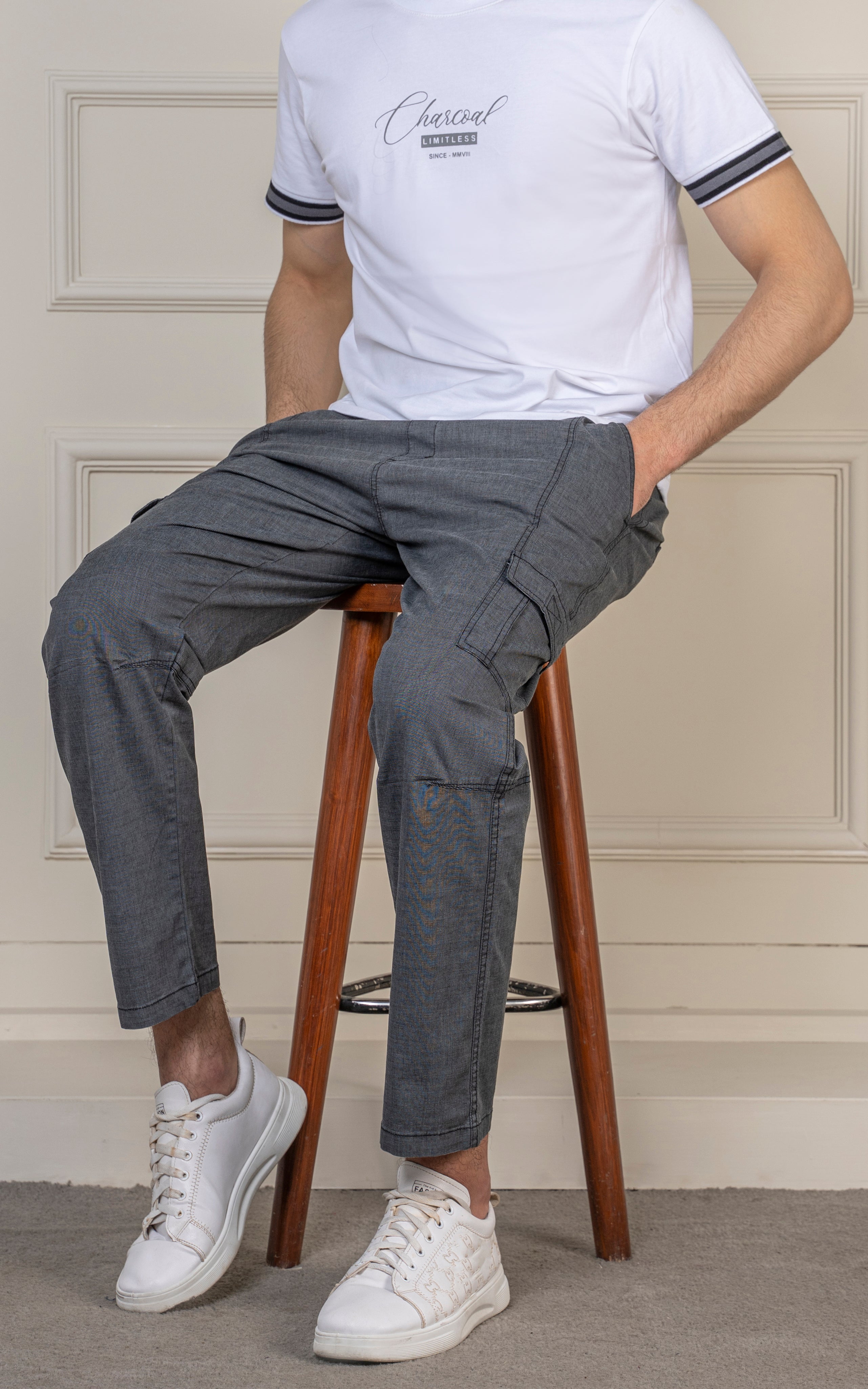 STRAIGHT FIT TEXTURED CARGO TROUSER CHARCOAL
