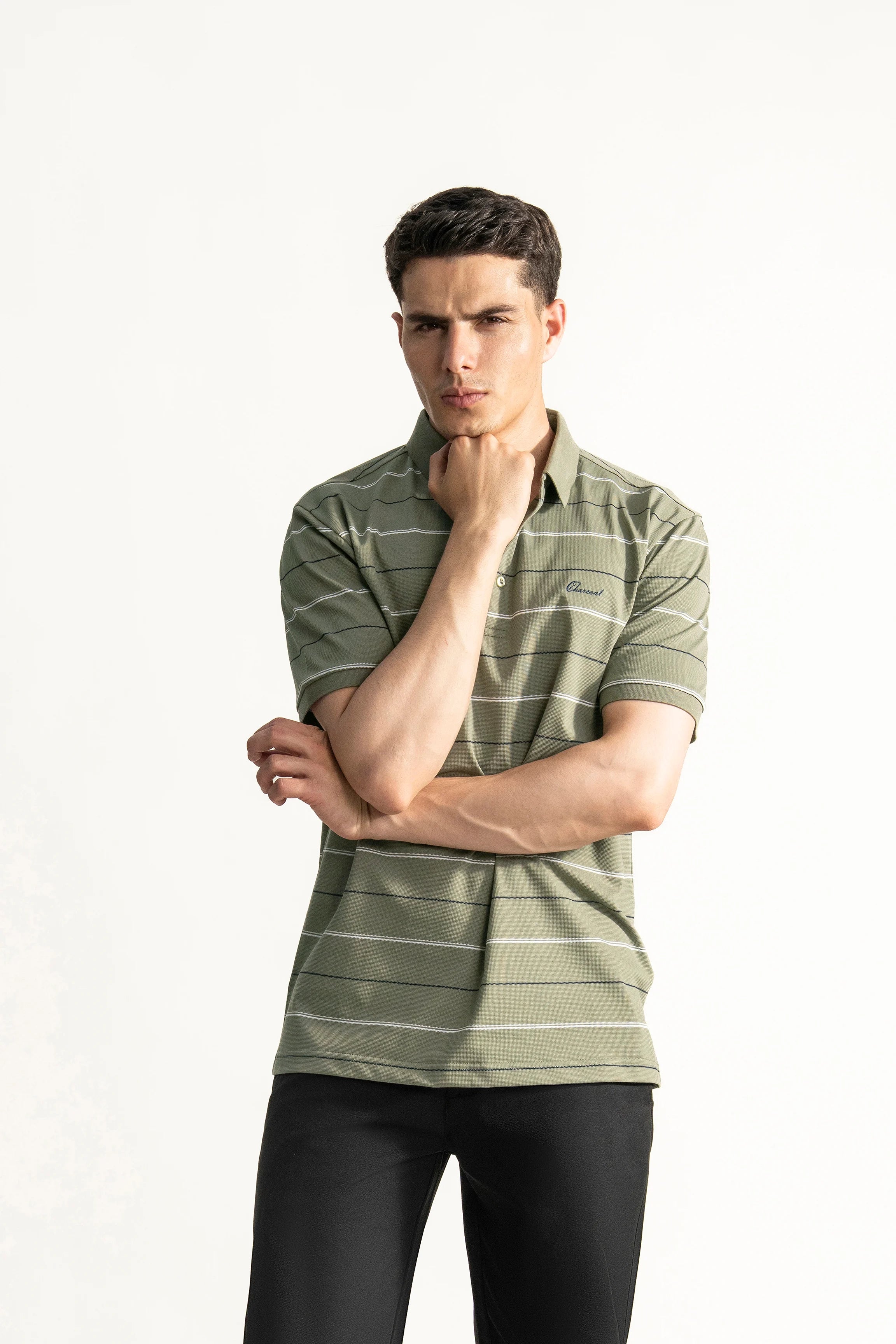 SMART FIT CLASSIC PREMIUM STRIPED POLO SHIRT LIGHT OLIVE