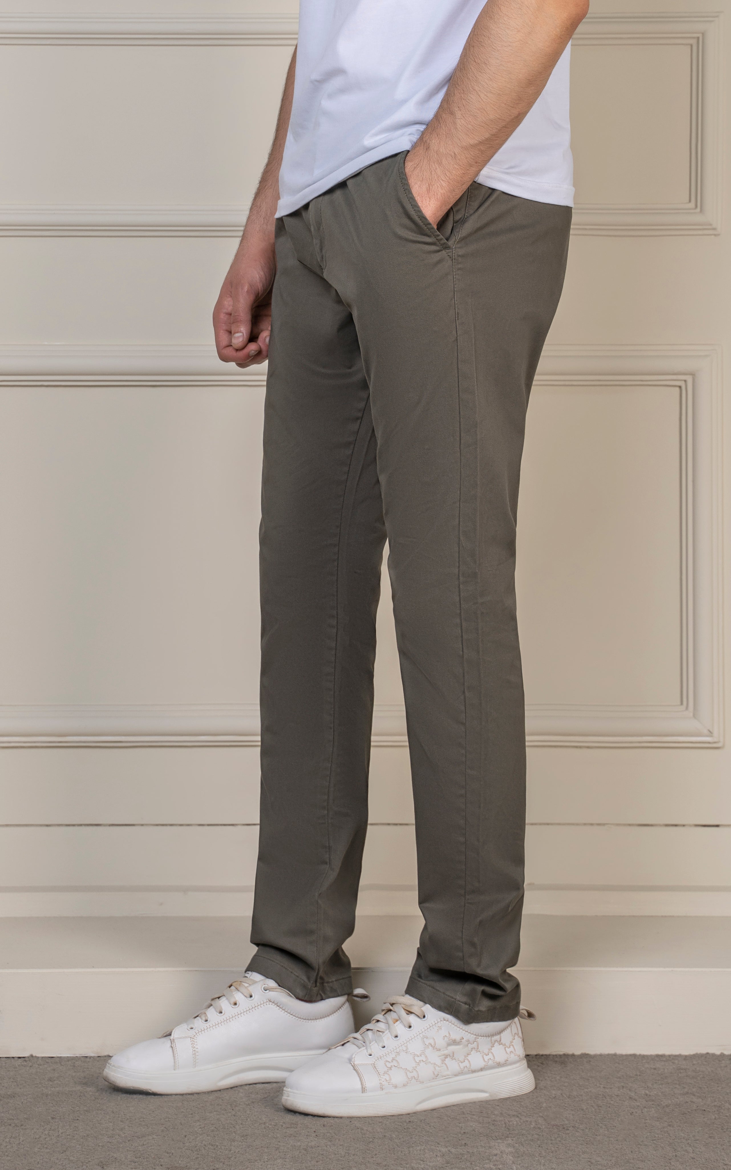 SLIM FIT SATIN PANT OLIVE