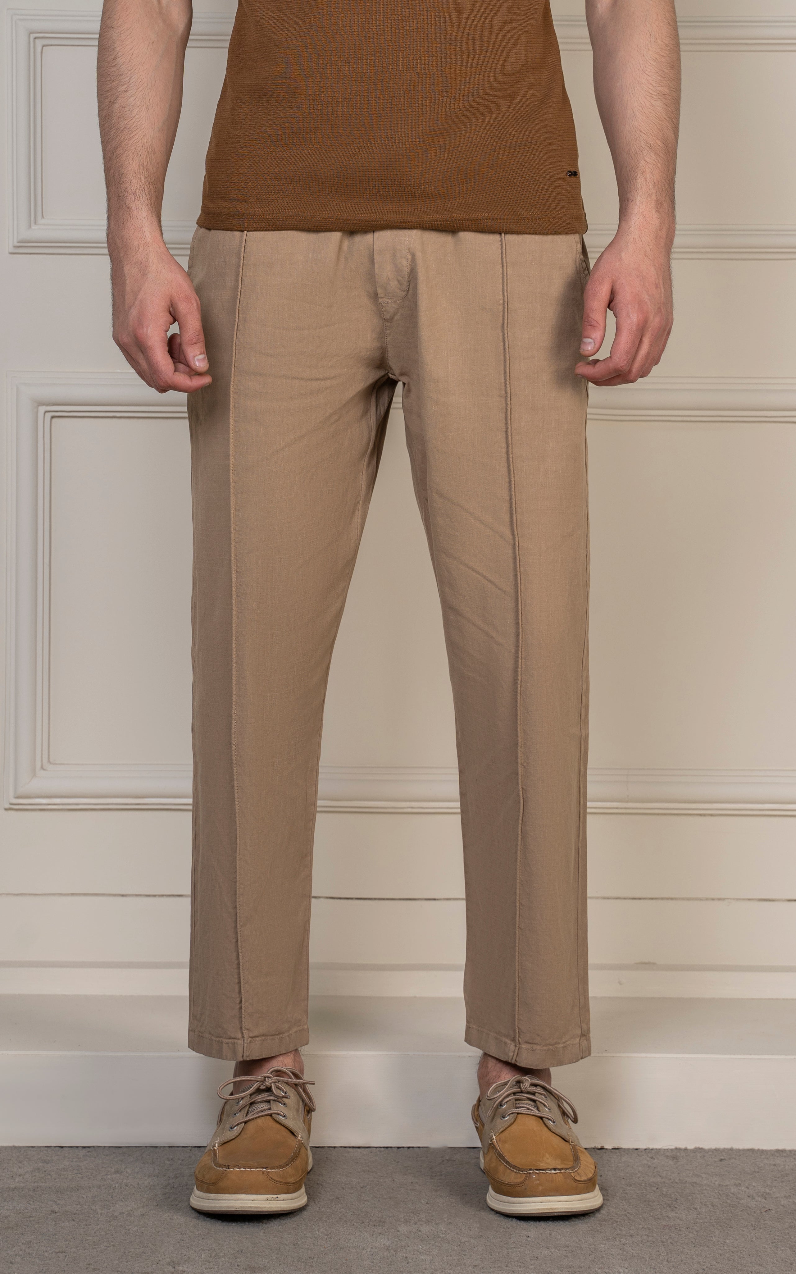 STRAIGHT FIT LINEN JOGGER TROUSER KHAKI