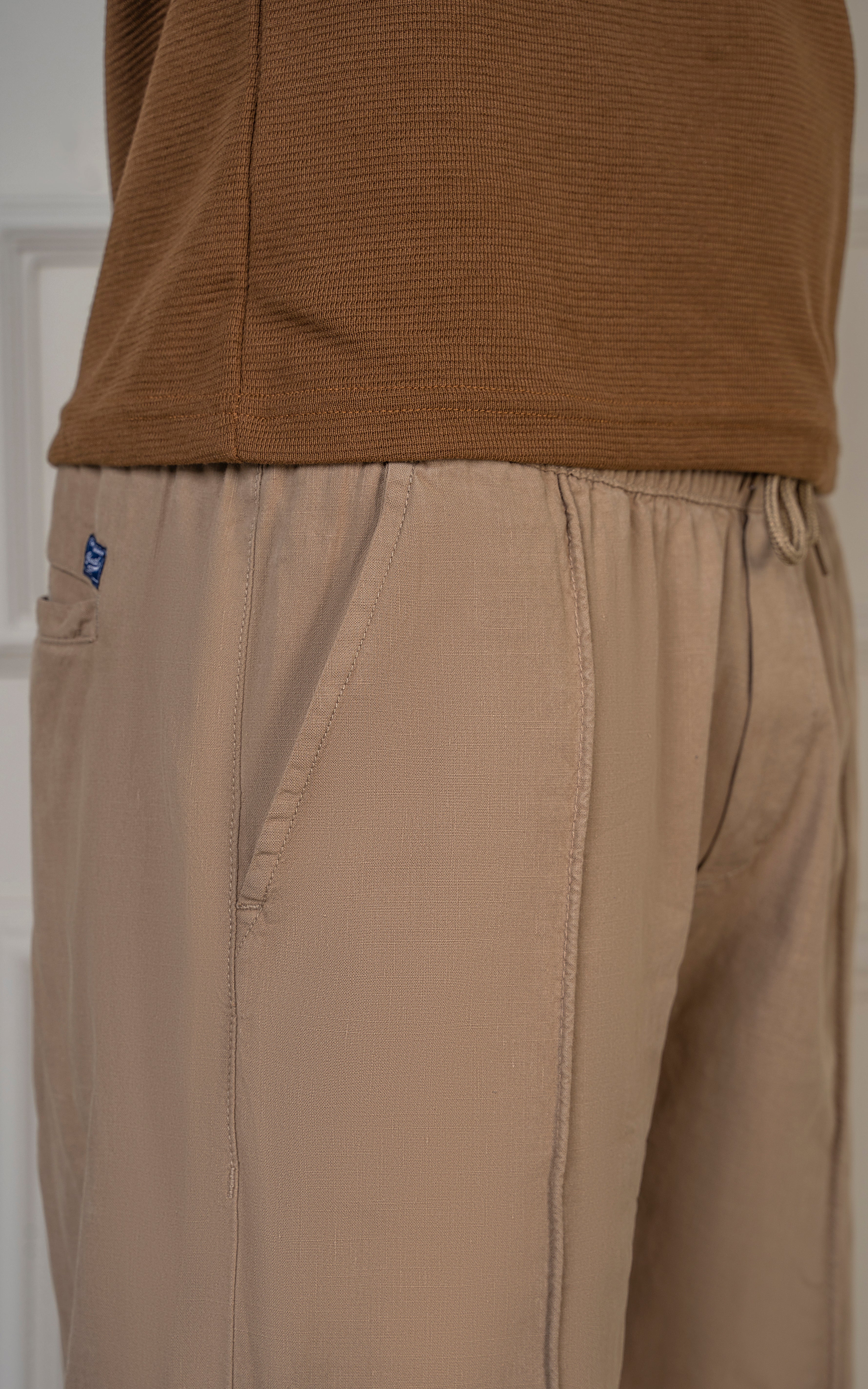 STRAIGHT FIT LINEN JOGGER TROUSER KHAKI