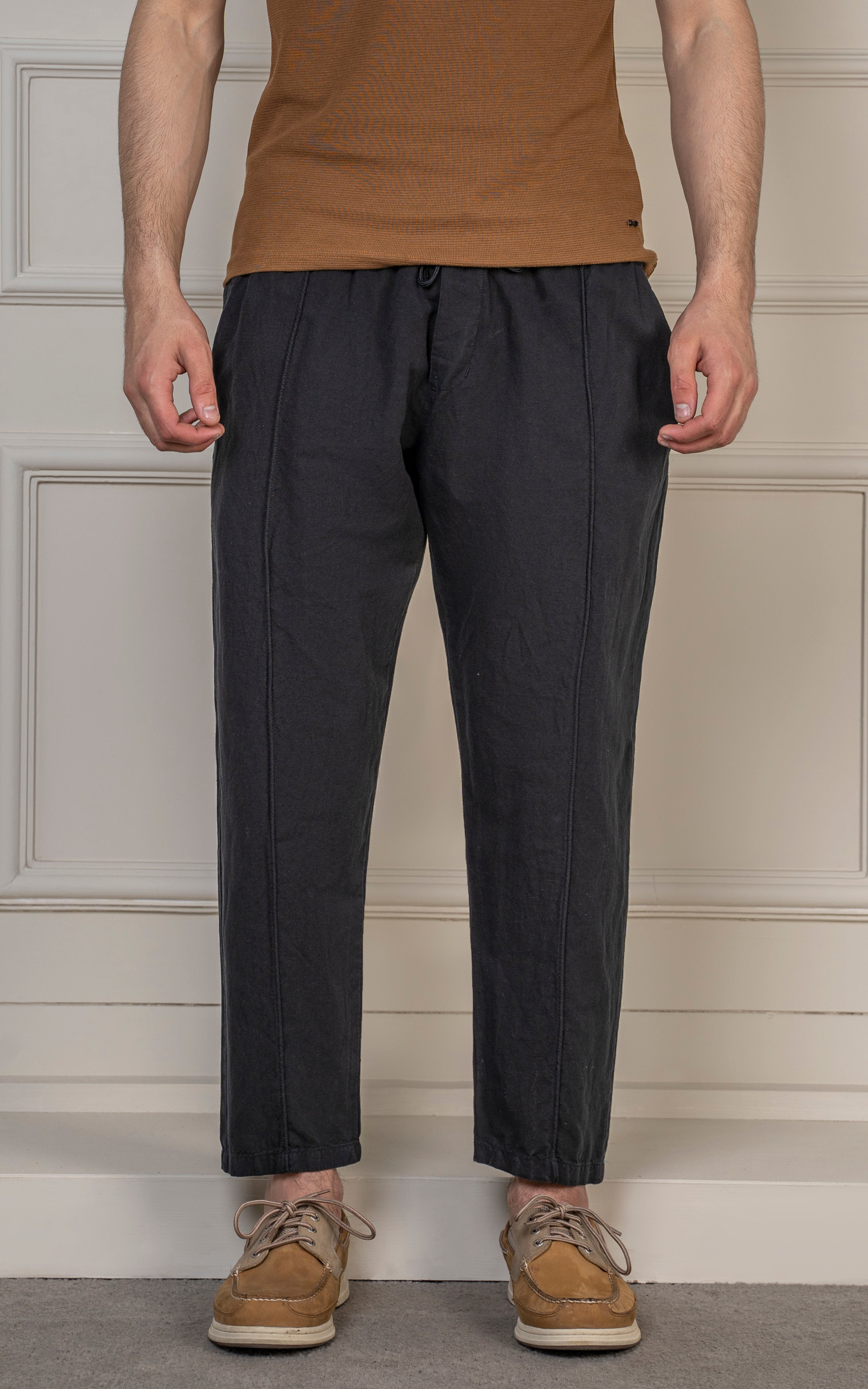 STRAIGHT FIT LINEN JOGGER TROUSER BLACK
