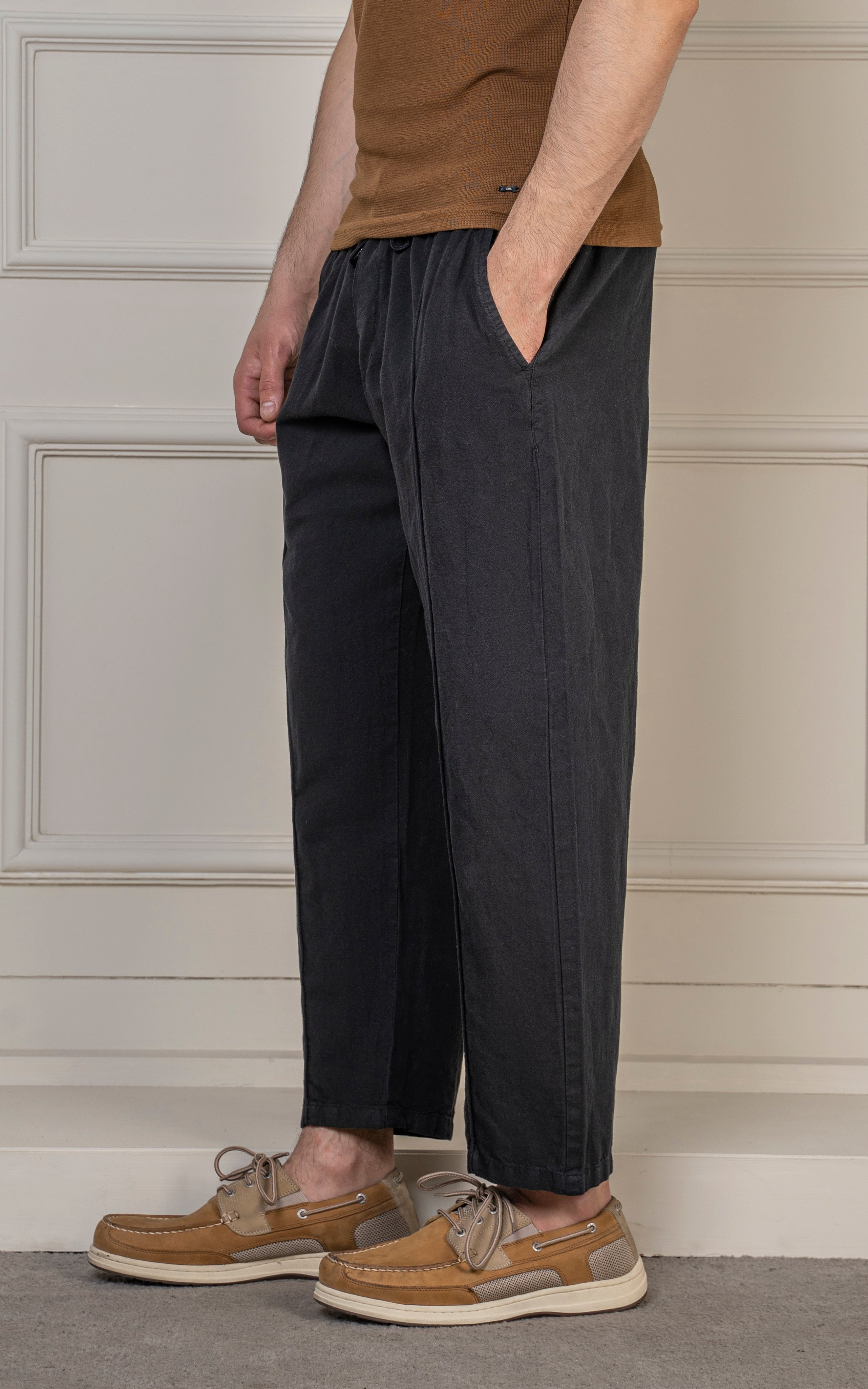 STRAIGHT FIT LINEN JOGGER TROUSER BLACK
