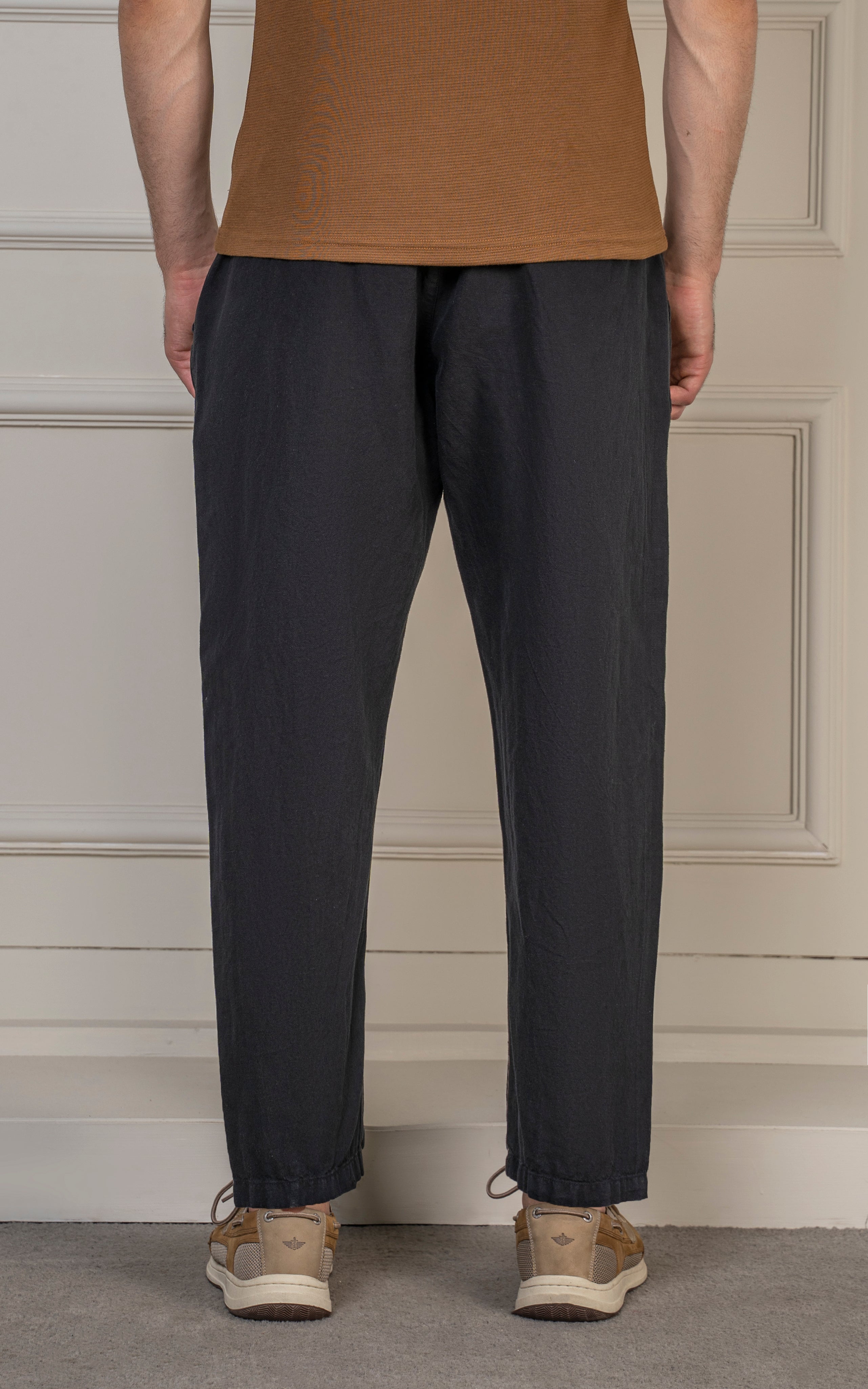 STRAIGHT FIT LINEN JOGGER TROUSER BLACK