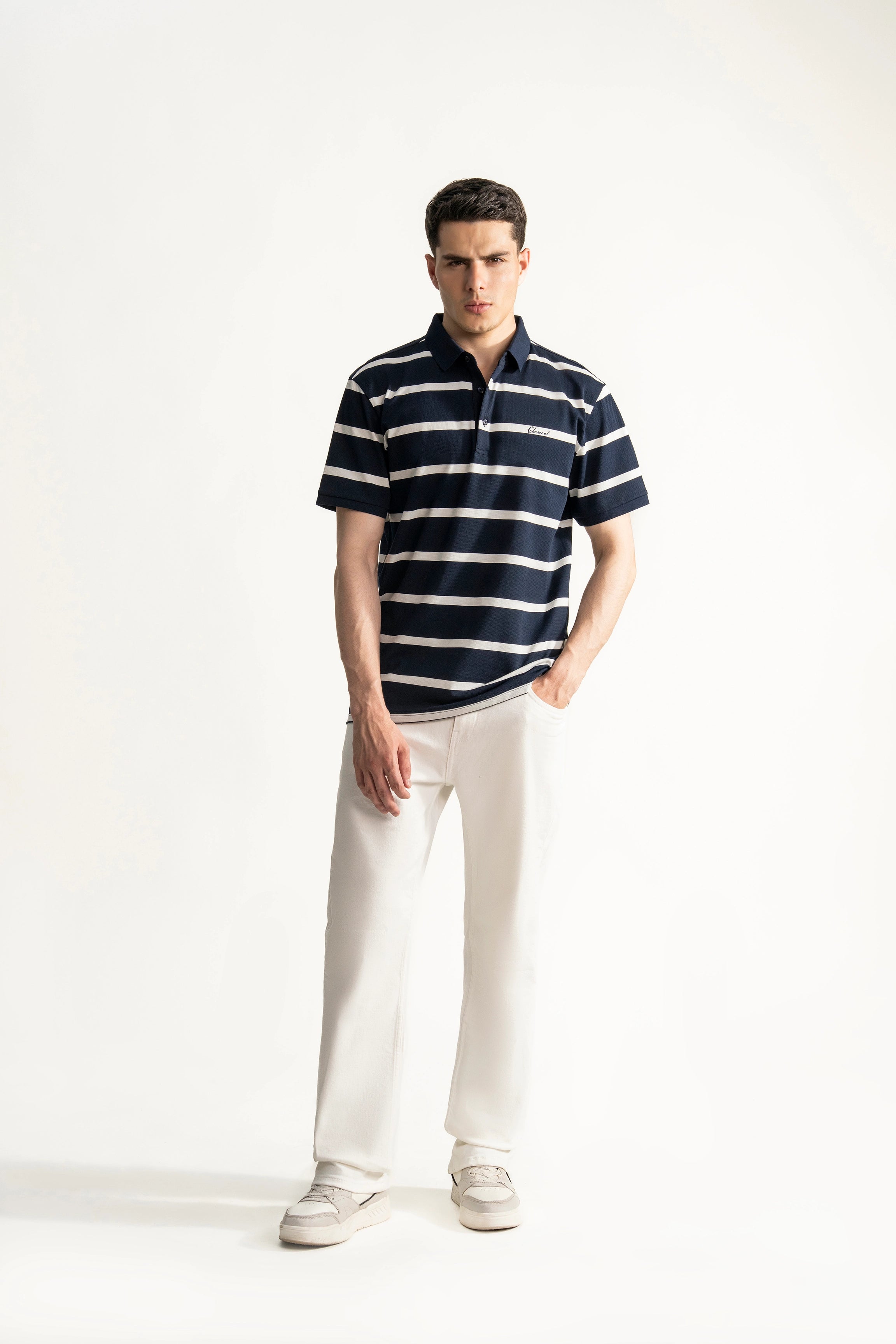 SMART FIT CLASSIC PREMIUM STRIPED POLO SHIRT NAVY