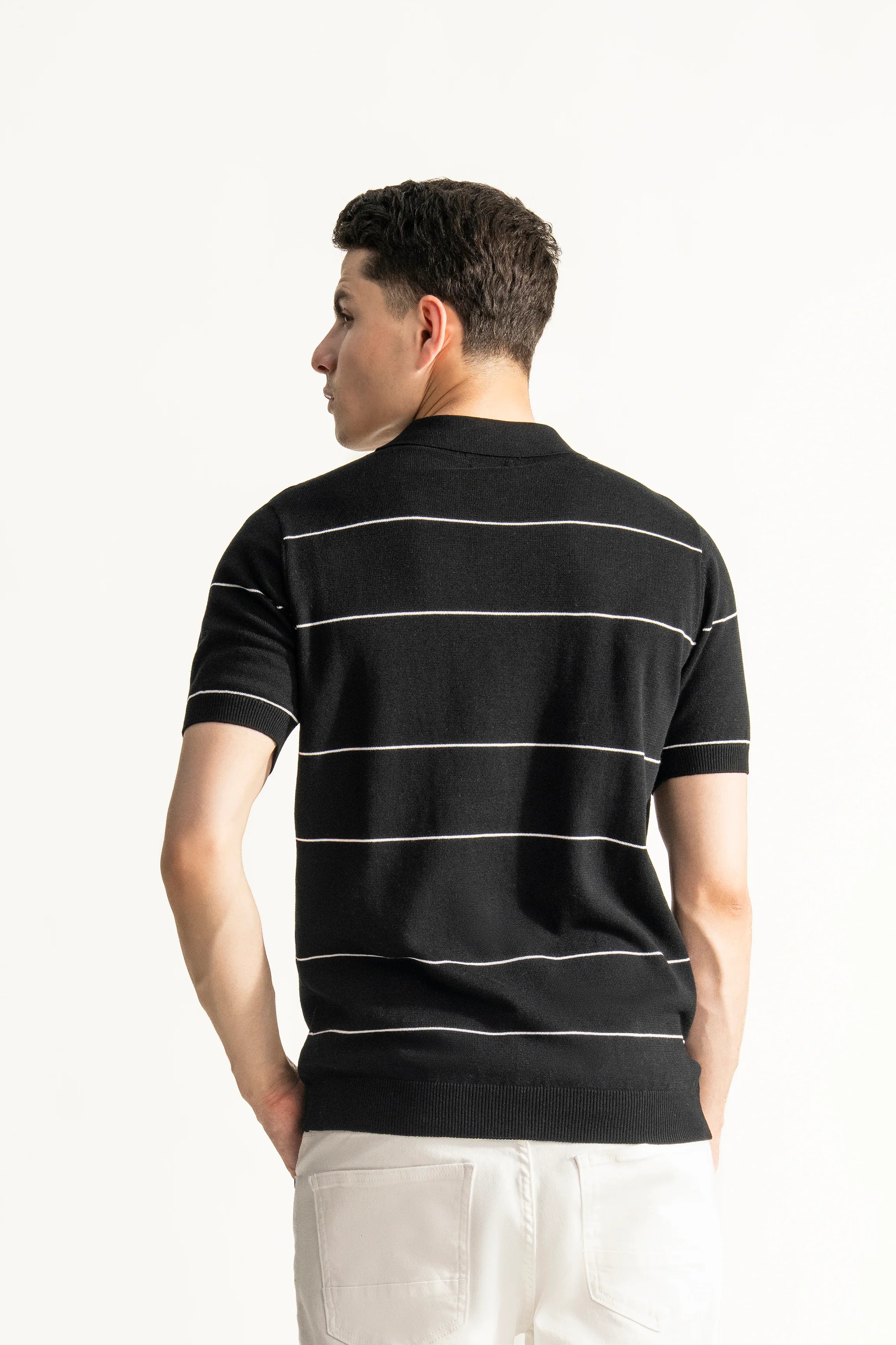 SWEATER KNIT ZIPPER POLO BLACK