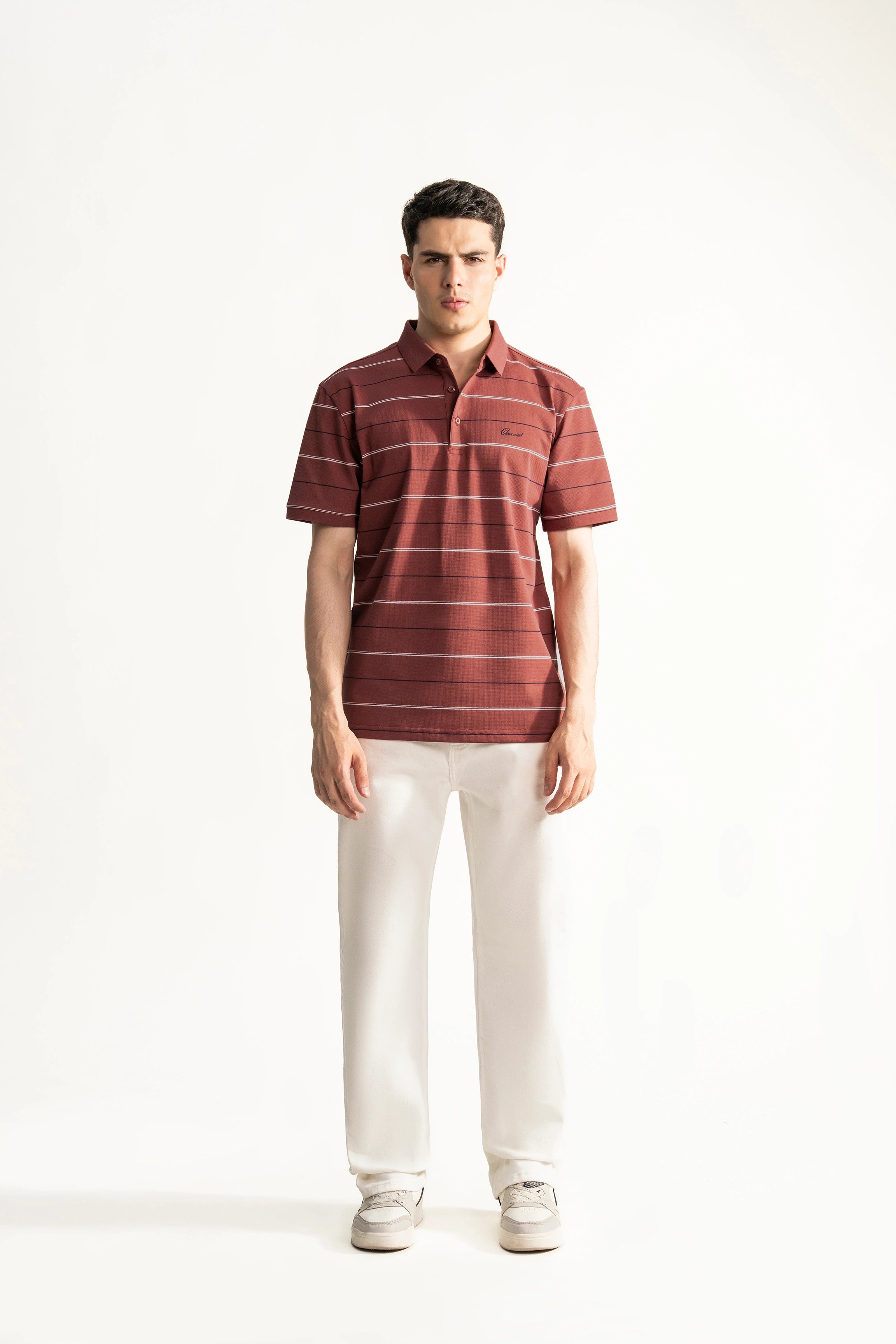 SMART FIT CLASSIC PREMIUM STRIPED POLO SHIRT CORAL