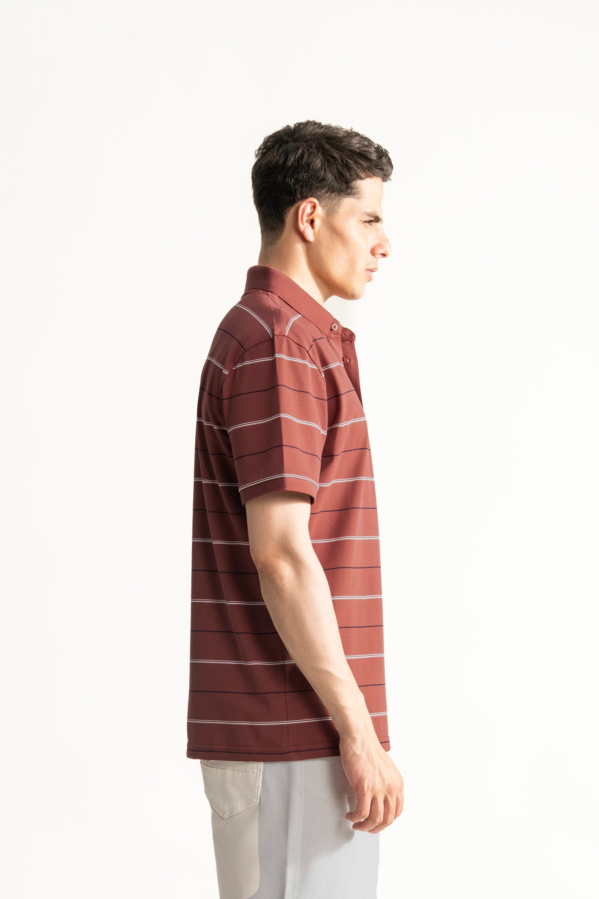 SMART FIT CLASSIC PREMIUM STRIPED POLO SHIRT CORAL