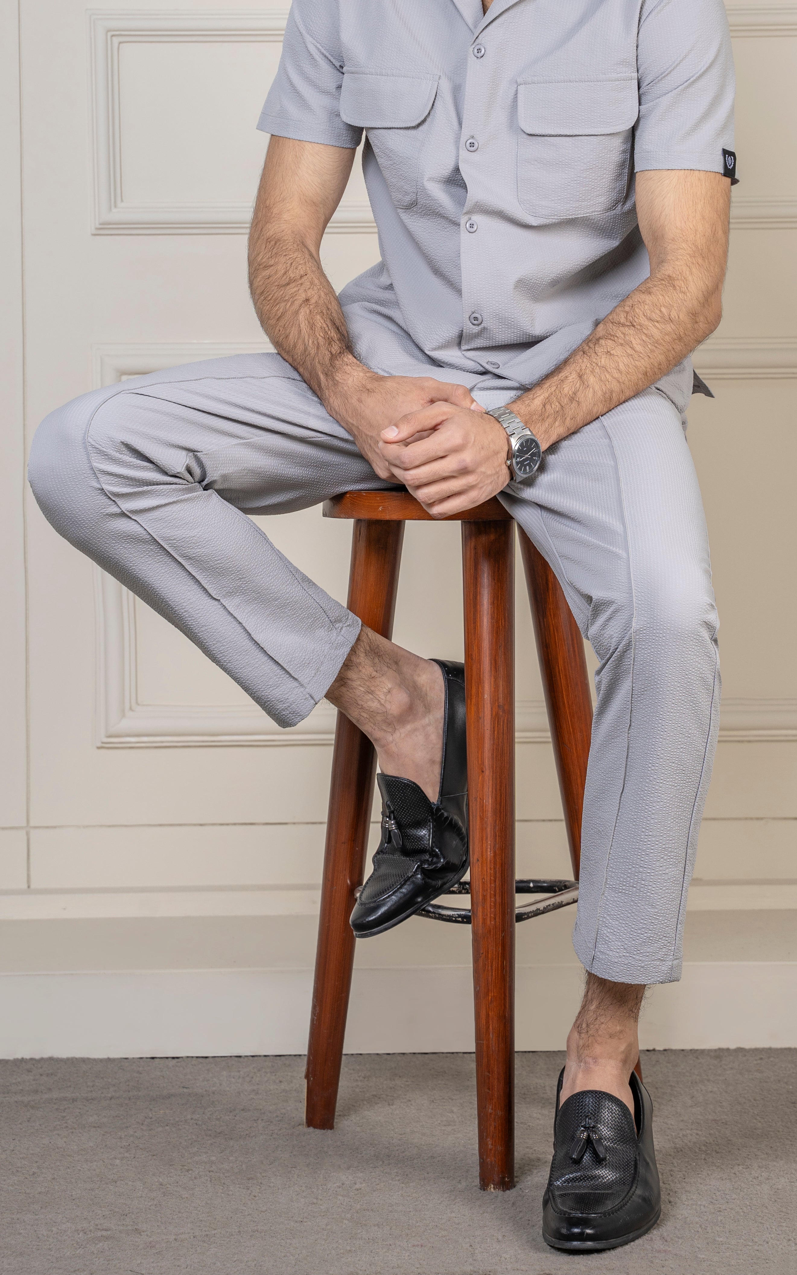 SMART FIT TEXTURED JOGGER TROUSER LIGHT GREY