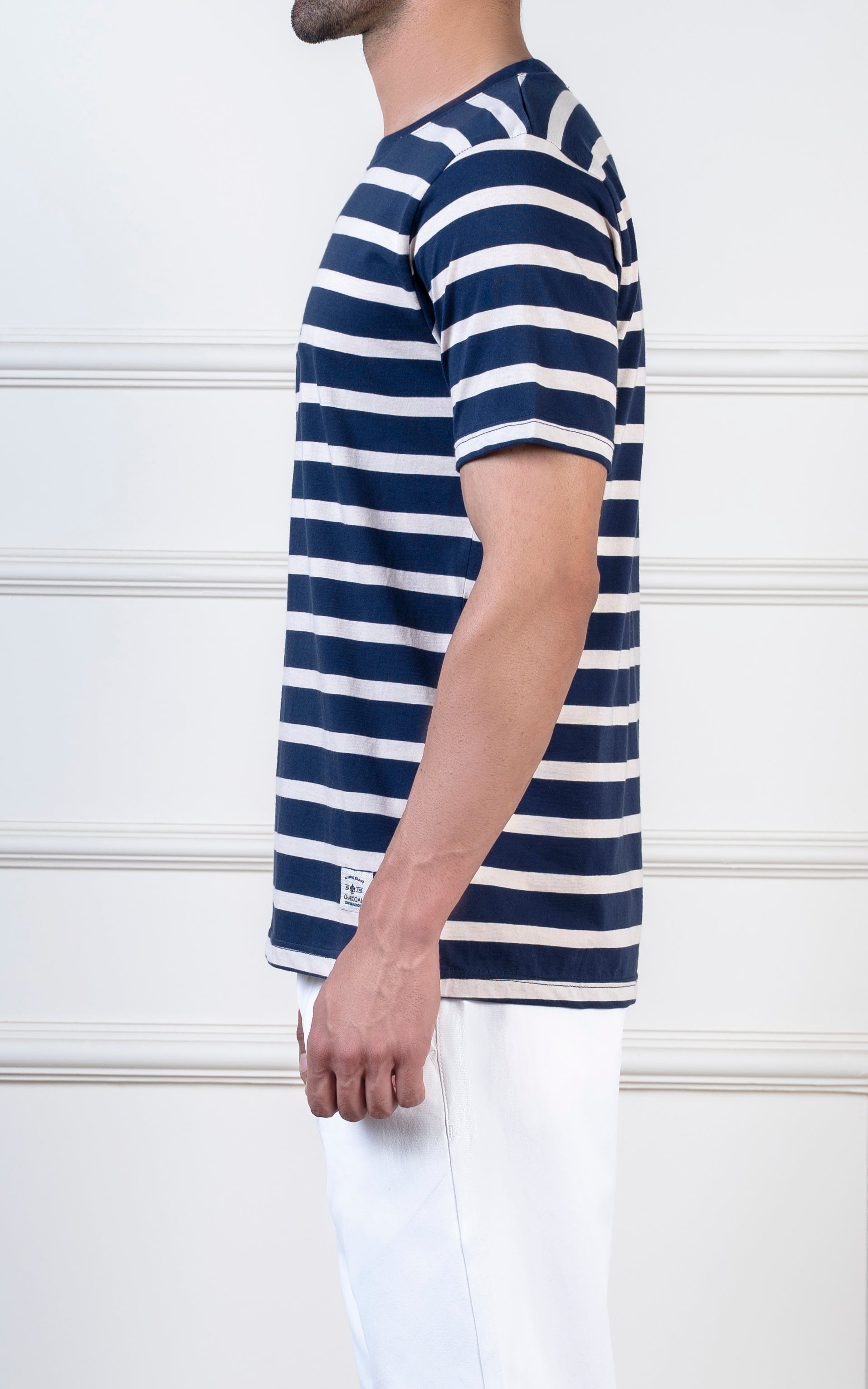 Yarn-dyed striped T-Shirt beige navy