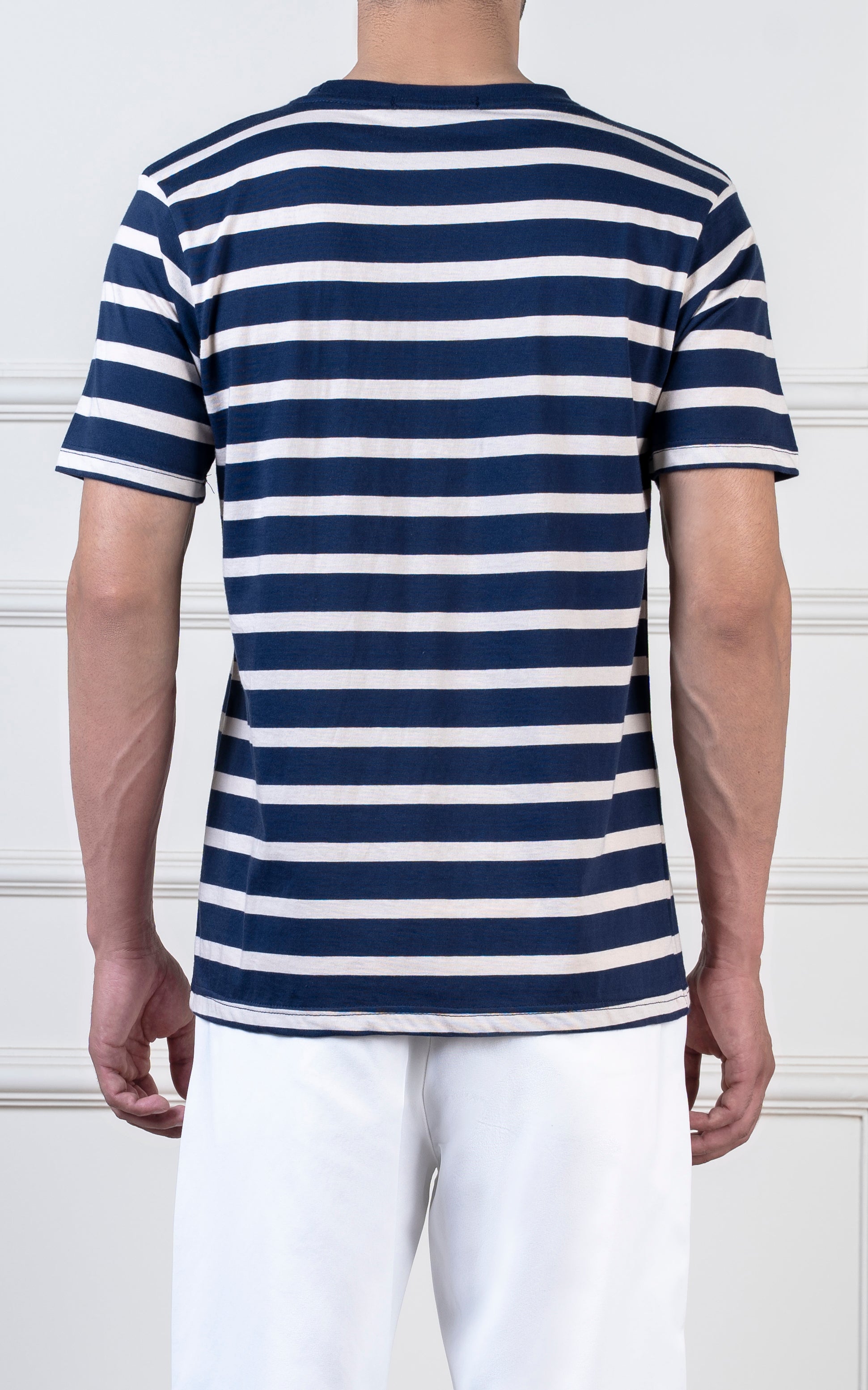 Yarn-dyed striped T-Shirt beige navy