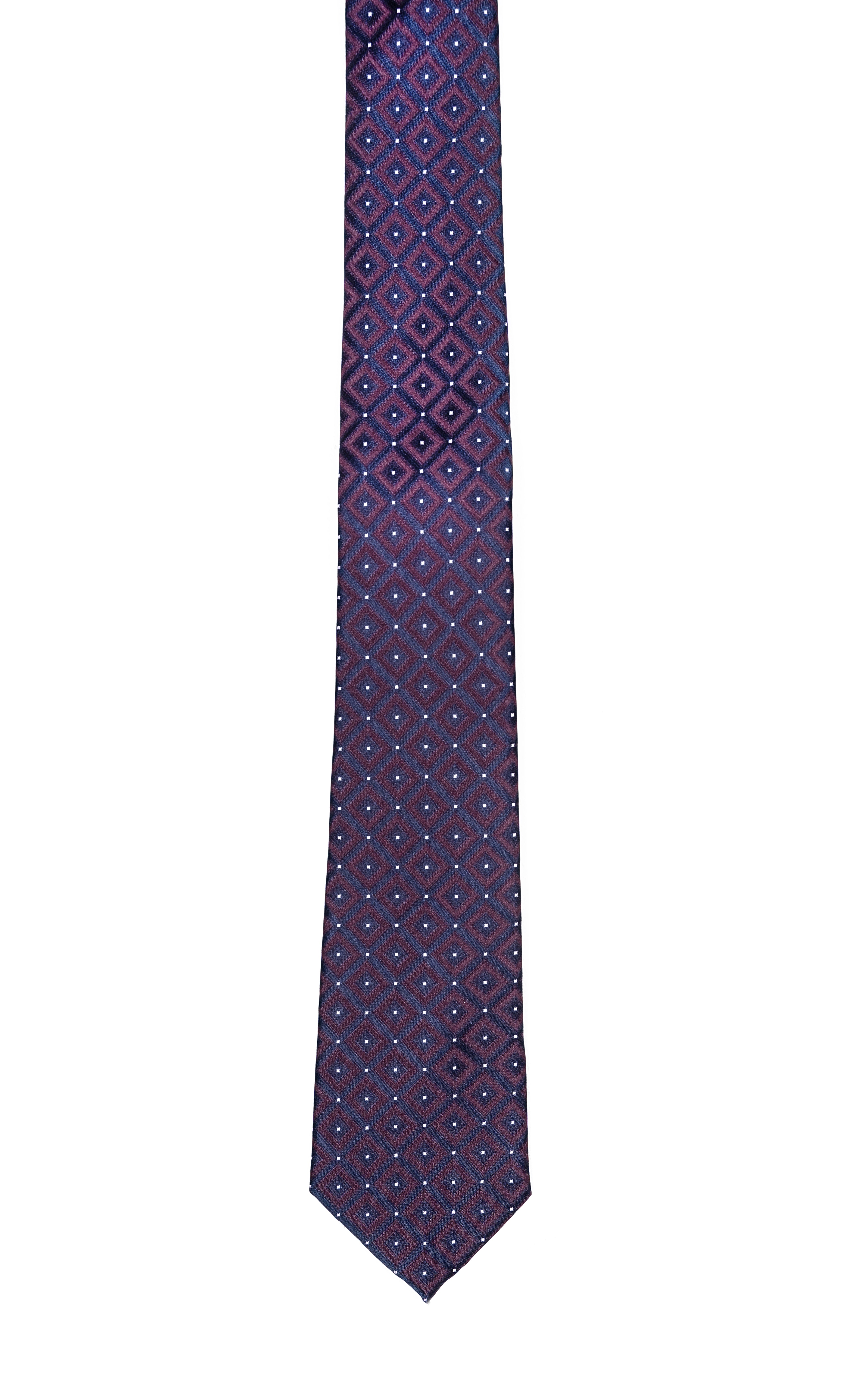 Dark purple necktie with repeating diamond geometric motif