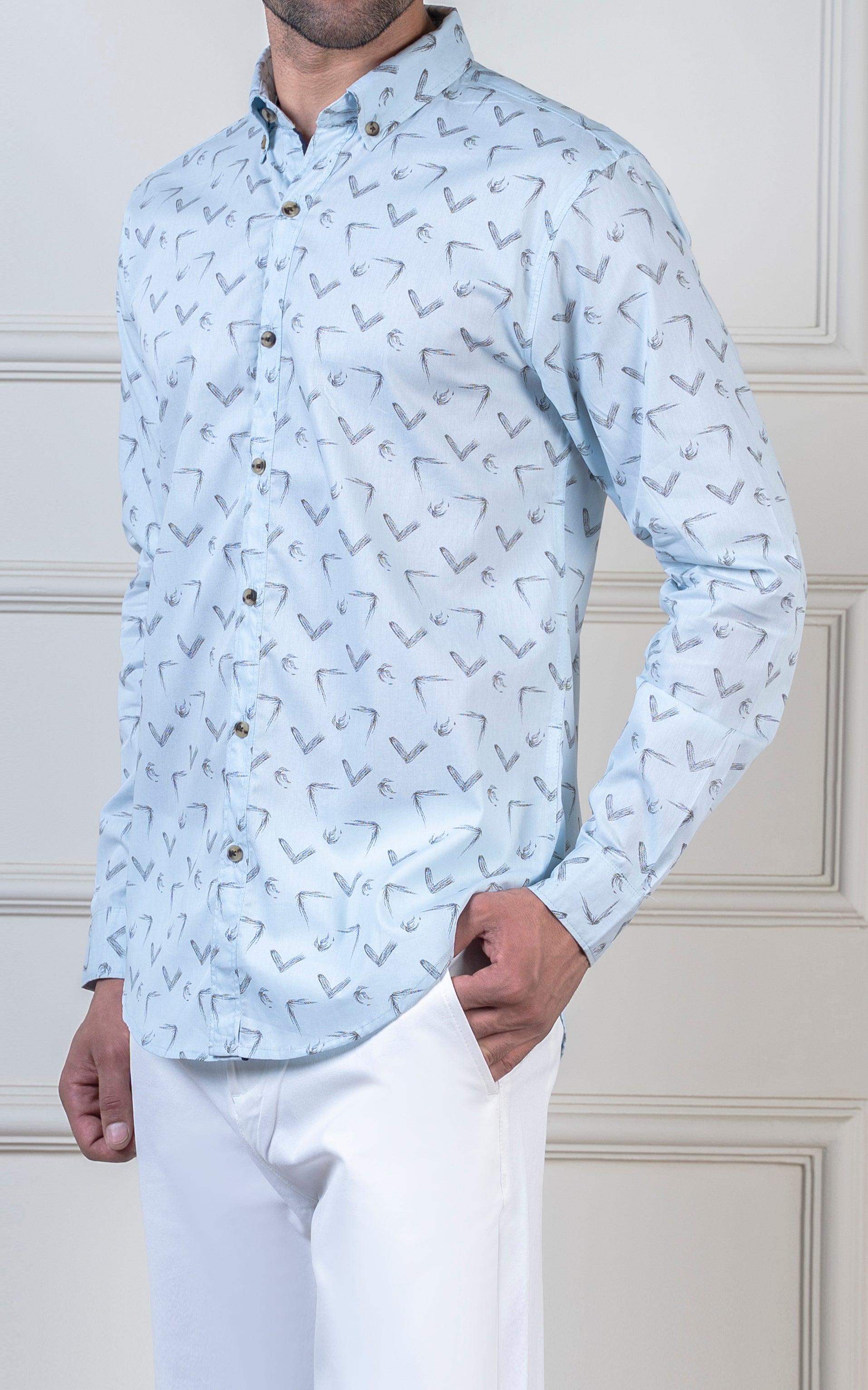 PRINTED CASUAL SHIRT SKY BLUE