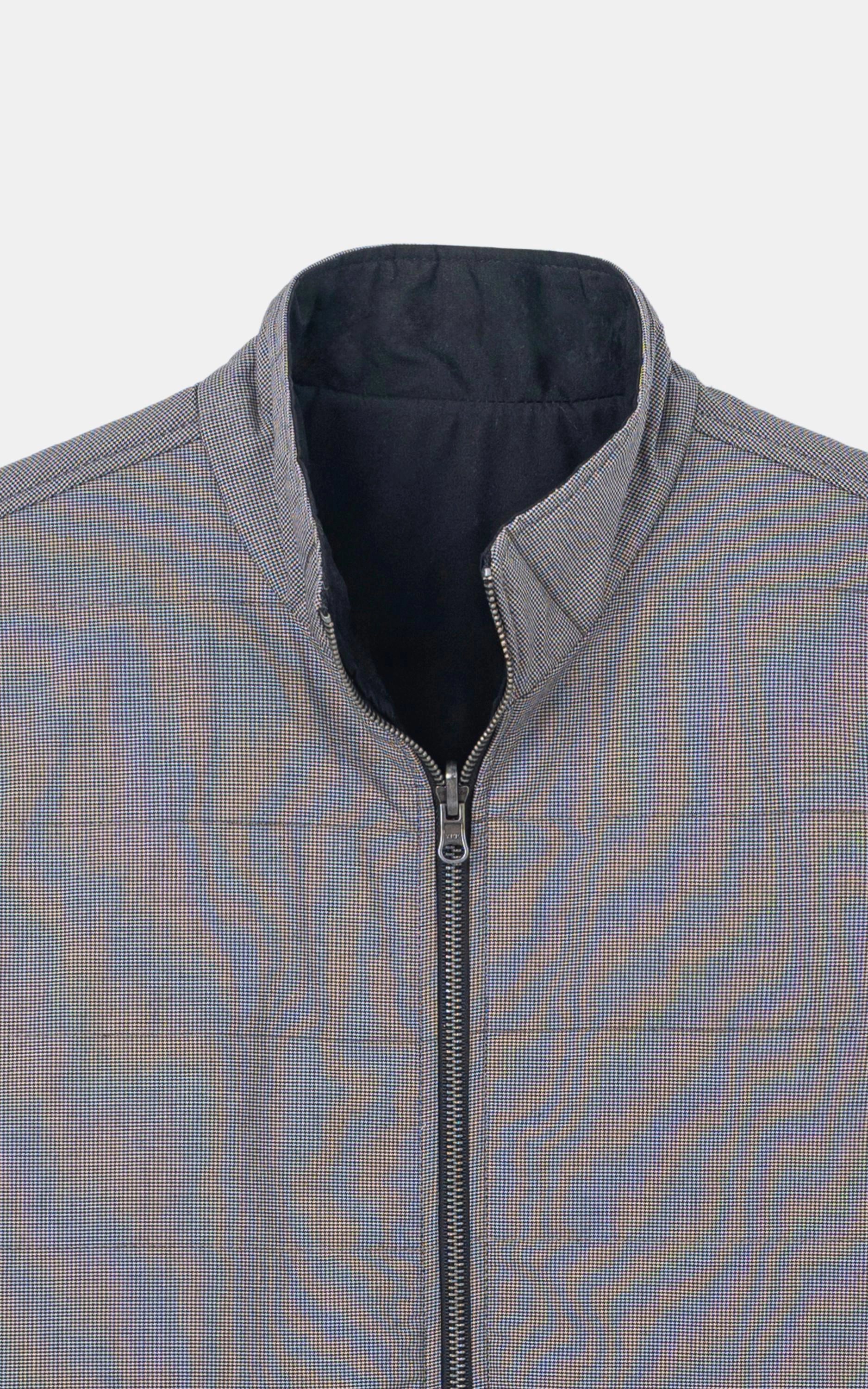 SLIM FIT SLEEVELESS REVERSIBLE QUILTED JACKET GREY BLACK TEXTURED